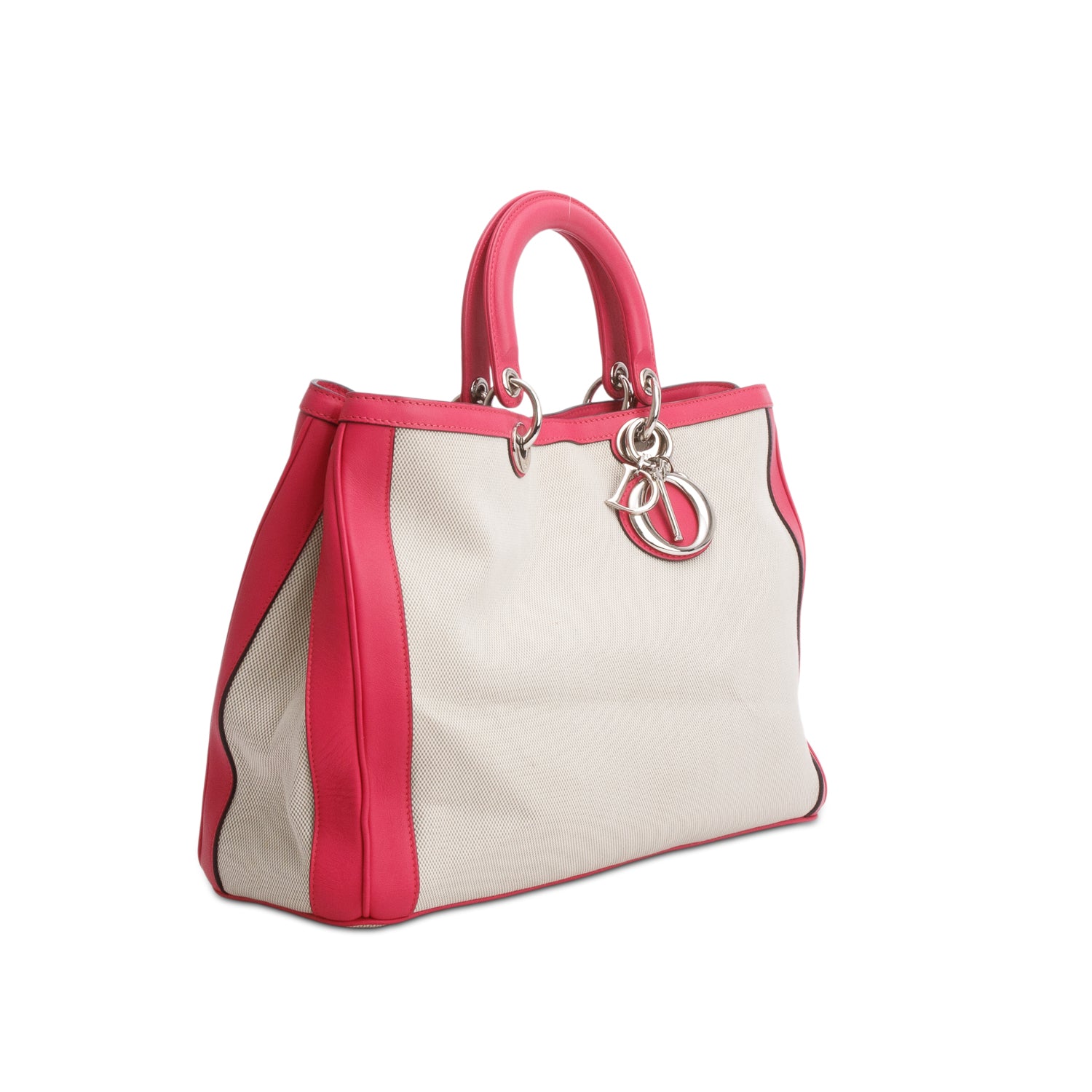 Christian Dior Beige/Pink Canvas Calfskin Large Diorissimo Tote w/ Strap