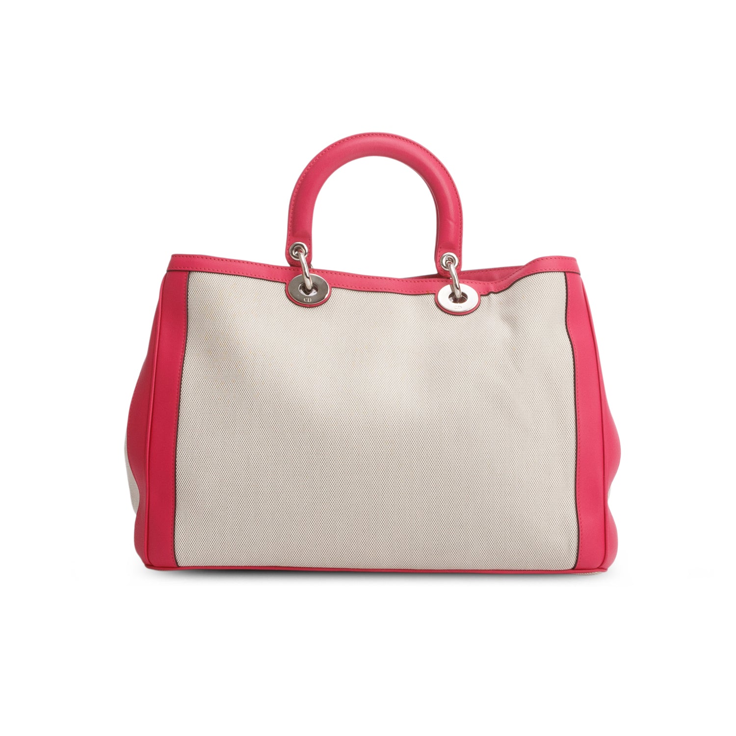 Christian Dior Beige/Pink Canvas Calfskin Large Diorissimo Tote w/ Strap