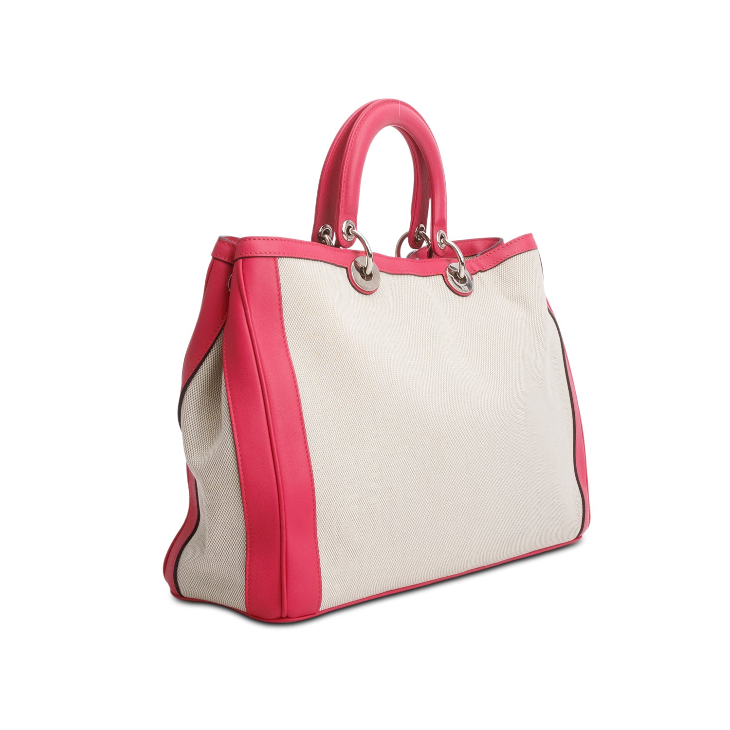 Christian Dior Beige/Pink Canvas Calfskin Large Diorissimo Tote w/ Strap