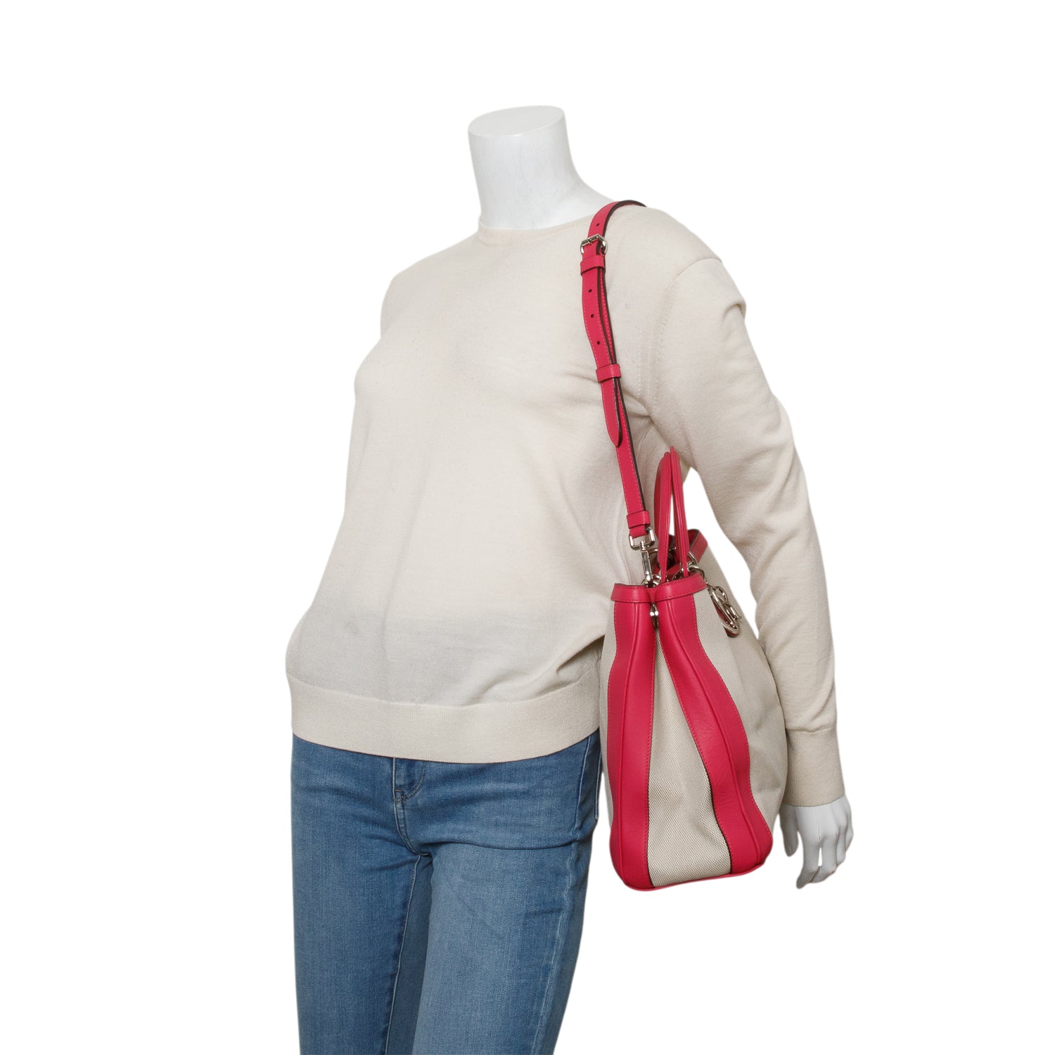 Christian Dior Beige/Pink Canvas Calfskin Large Diorissimo Tote w/ Strap