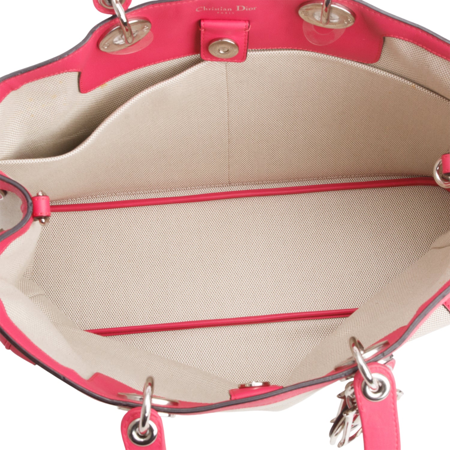 Christian Dior Beige/Pink Canvas Calfskin Large Diorissimo Tote w/ Strap
