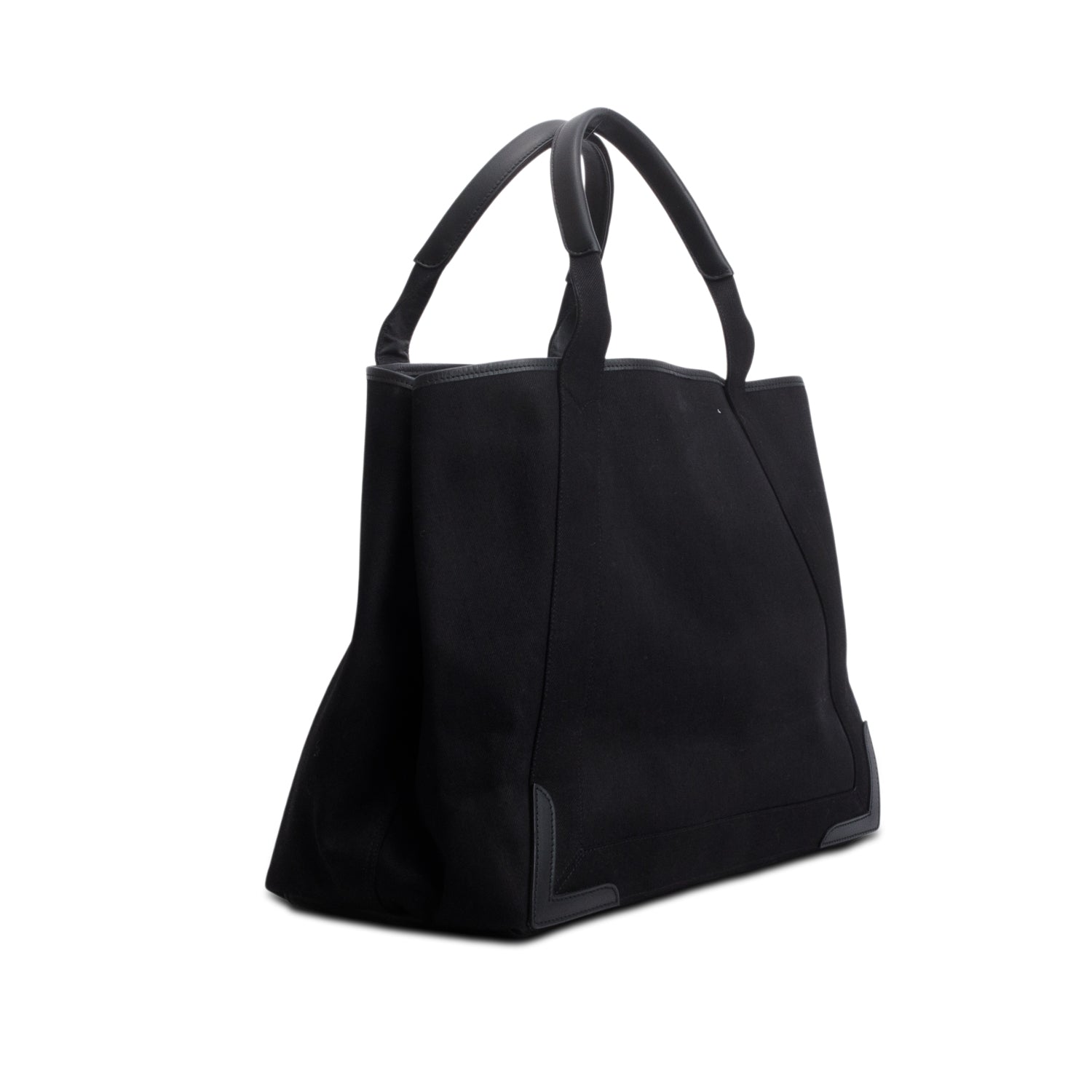 Balenciaga Black Cotton Canvas Calfskin Medium Cabas Tote w/ Pouch