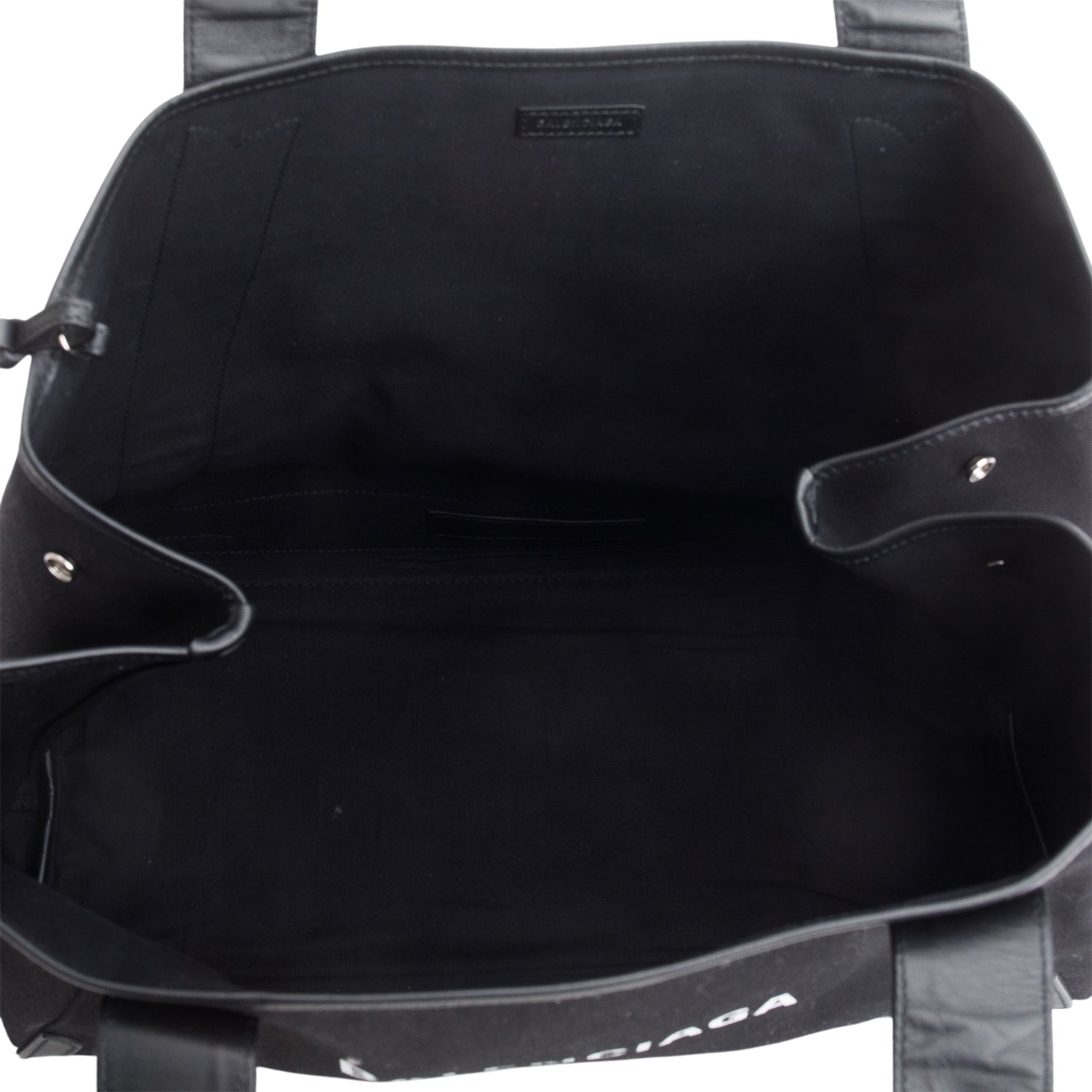 Balenciaga Black Cotton Canvas Calfskin Medium Cabas Tote w/ Pouch