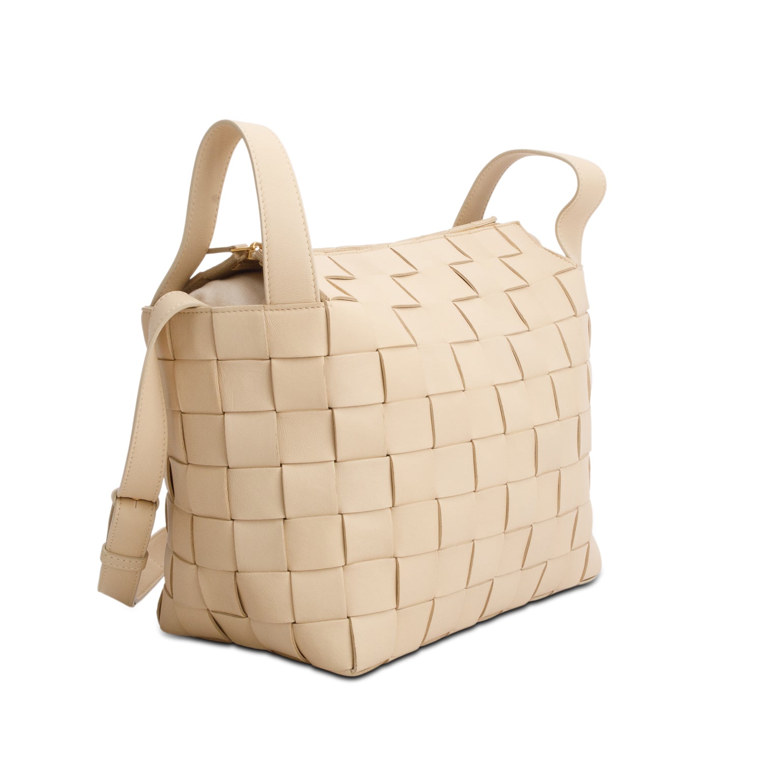 Bottega Veneta Beige Lambskin Maxi Intrecciato Bowling Cassette Shoulder Bag w/ Pouch