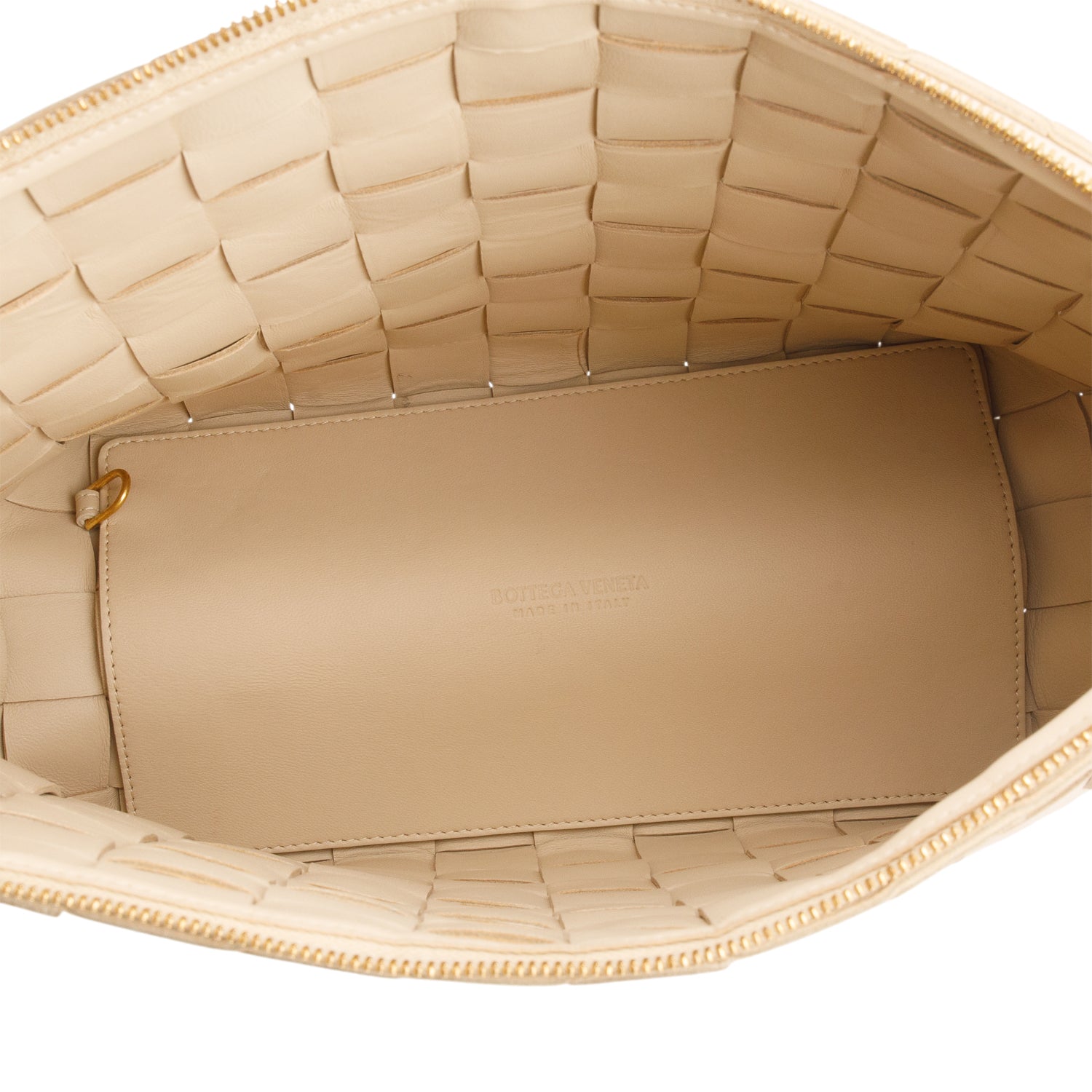 Bottega Veneta Beige Lambskin Maxi Intrecciato Bowling Cassette Shoulder Bag w/ Pouch