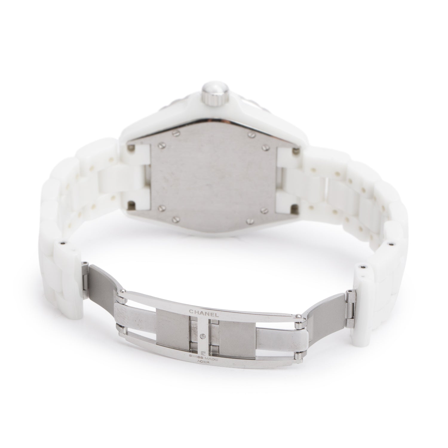Chanel White Ceramic Diamond Bezel J12 38 MM Automatic Watch H0969