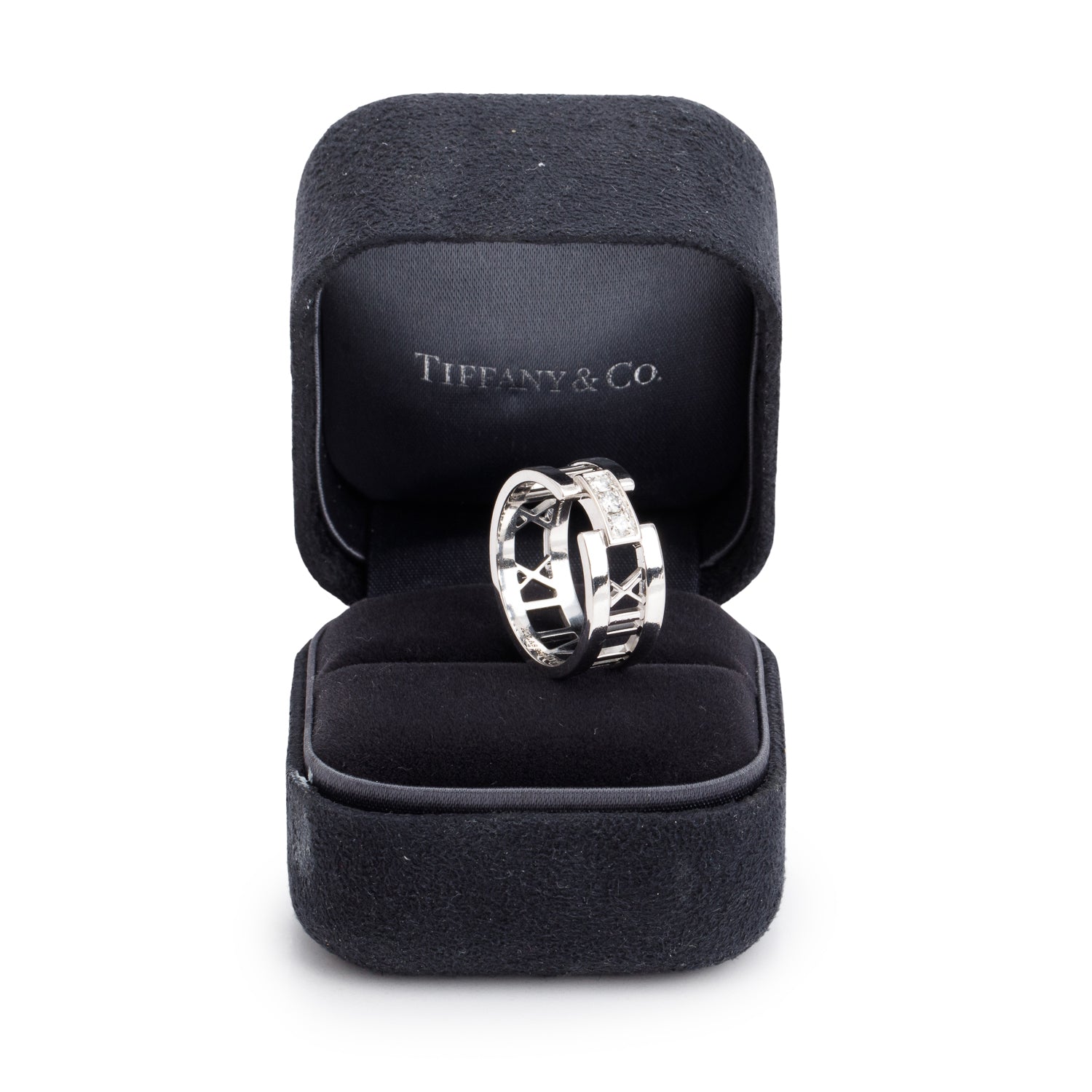 Tiffany & Co. 18k White Gold Diamond Wide Atlas Open Ring, Size 8 w/ Box