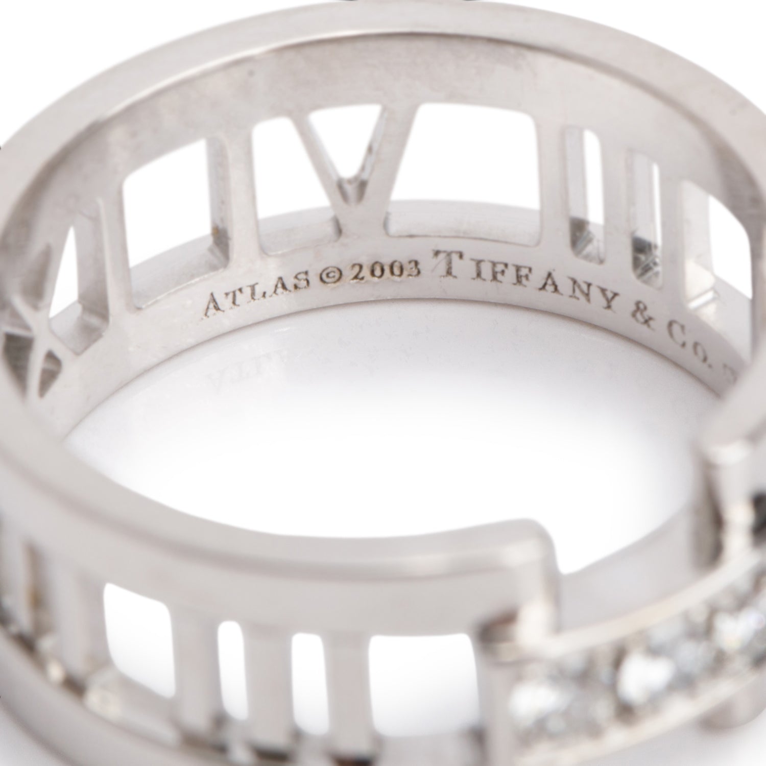 Tiffany & Co. 18k White Gold Diamond Wide Atlas Open Ring, Size 8 w/ Box