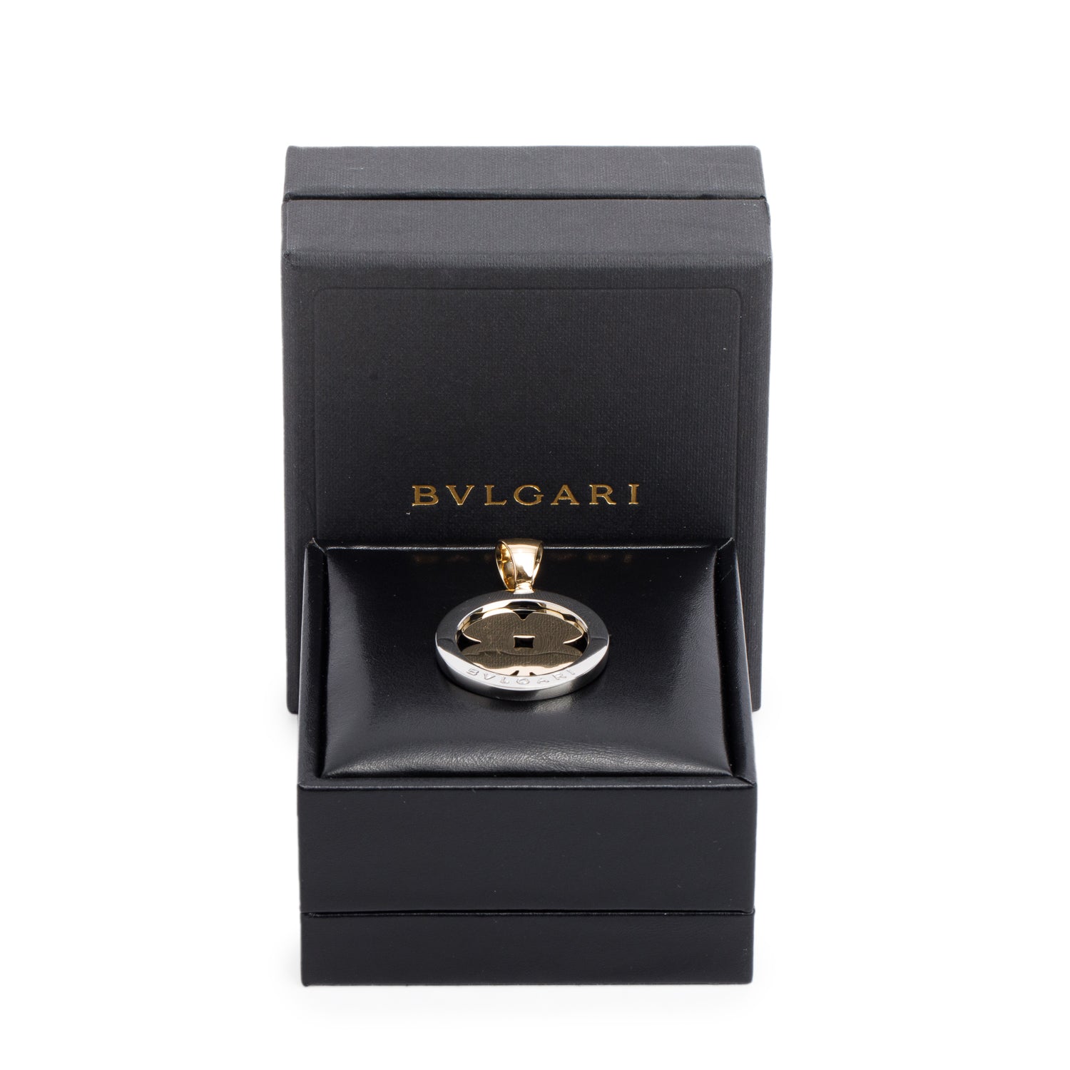 BVLGARI Stainless Steel & 18k Yellow Gold Tondo Four Leaf Clover Pendant w/ Box