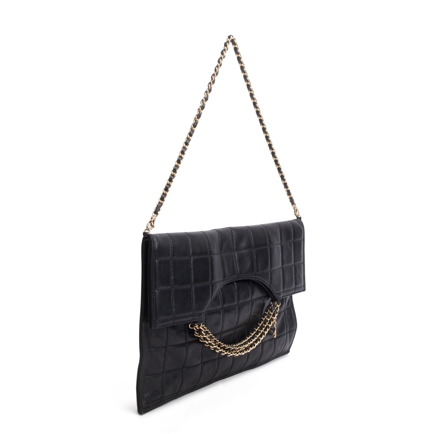 Chanel Black Lambskin Chocolate Bar Fold Down Envelope Clutch