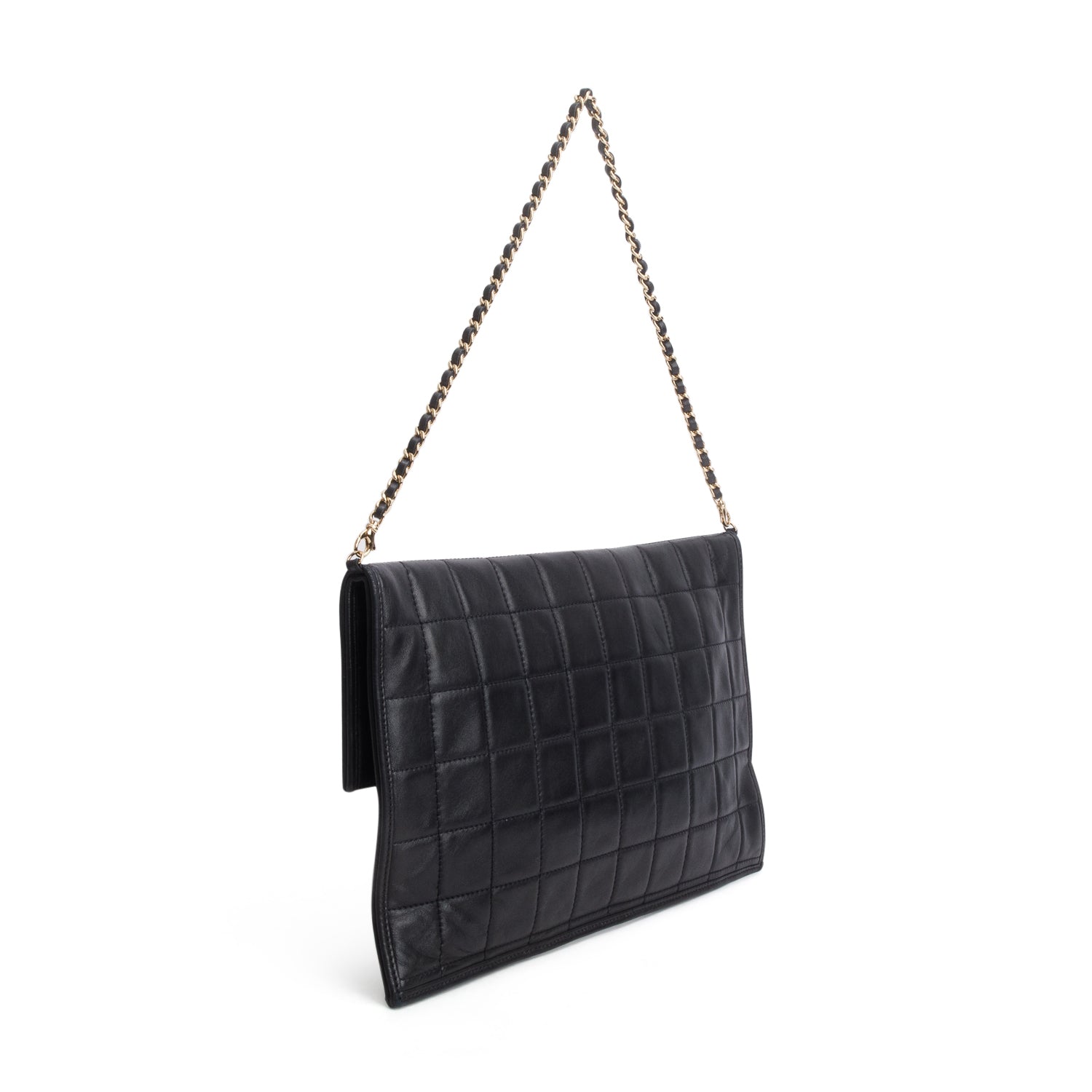 Chanel Black Lambskin Chocolate Bar Fold Down Envelope Clutch