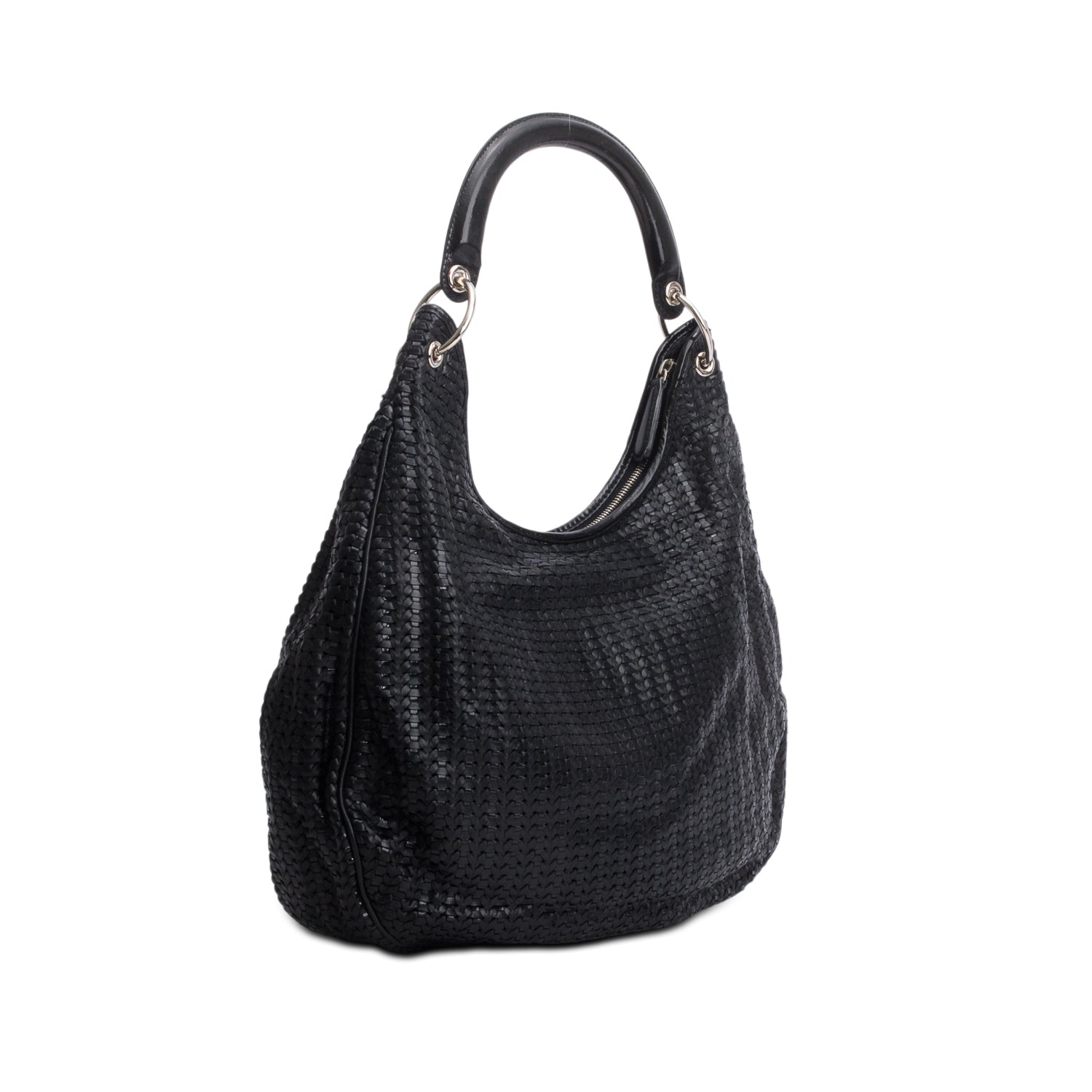 Christian Dior Black Woven Lambskin Soft Lady Hobo w/ Authenticity Card