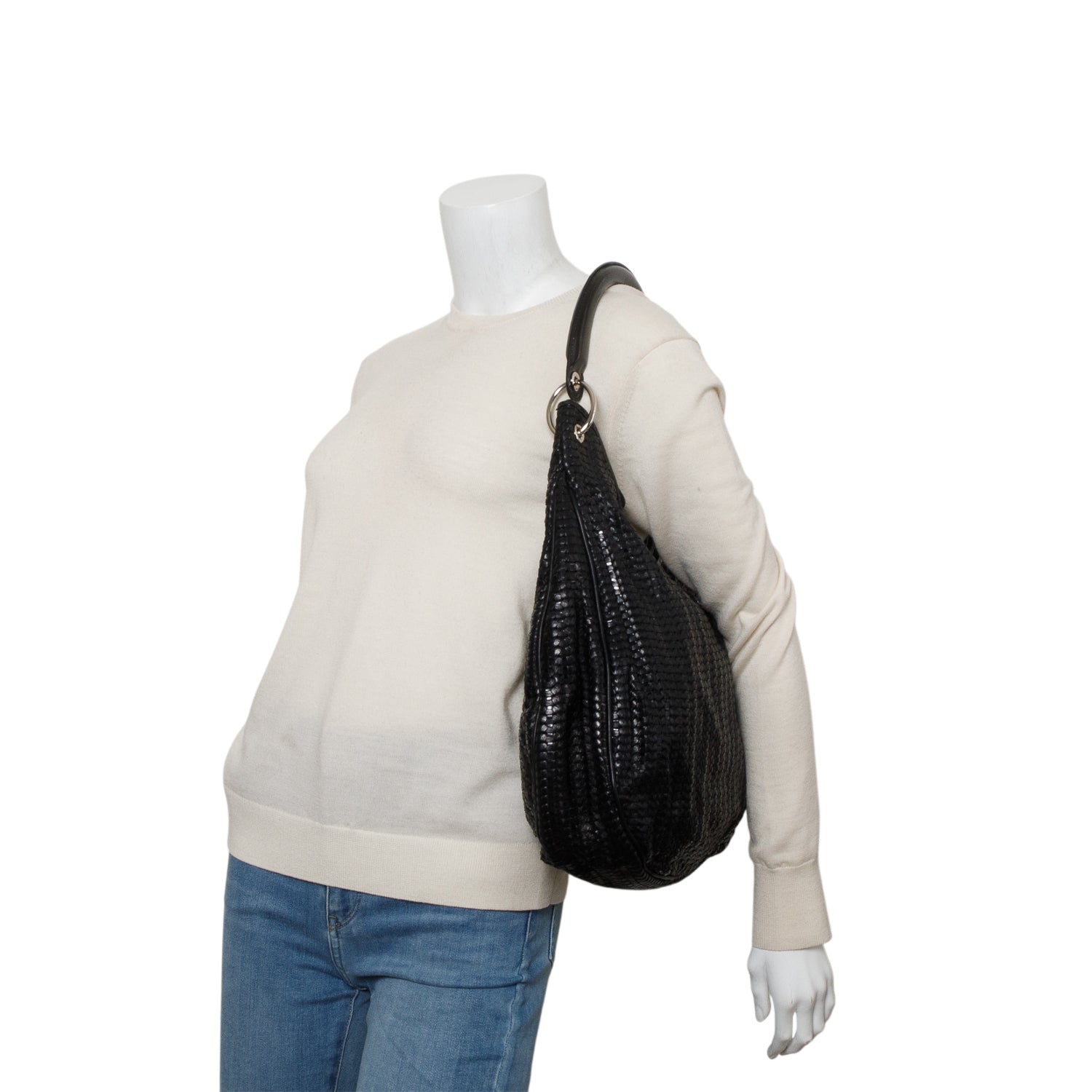 Christian Dior Black Woven Lambskin Soft Lady Hobo w/ Authenticity Card