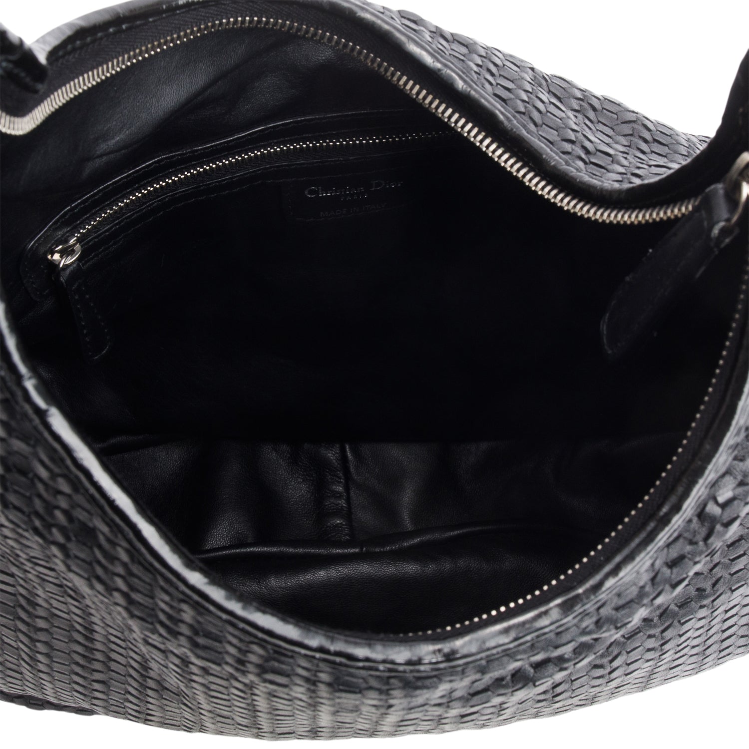 Christian Dior Black Woven Lambskin Soft Lady Hobo w/ Authenticity Card