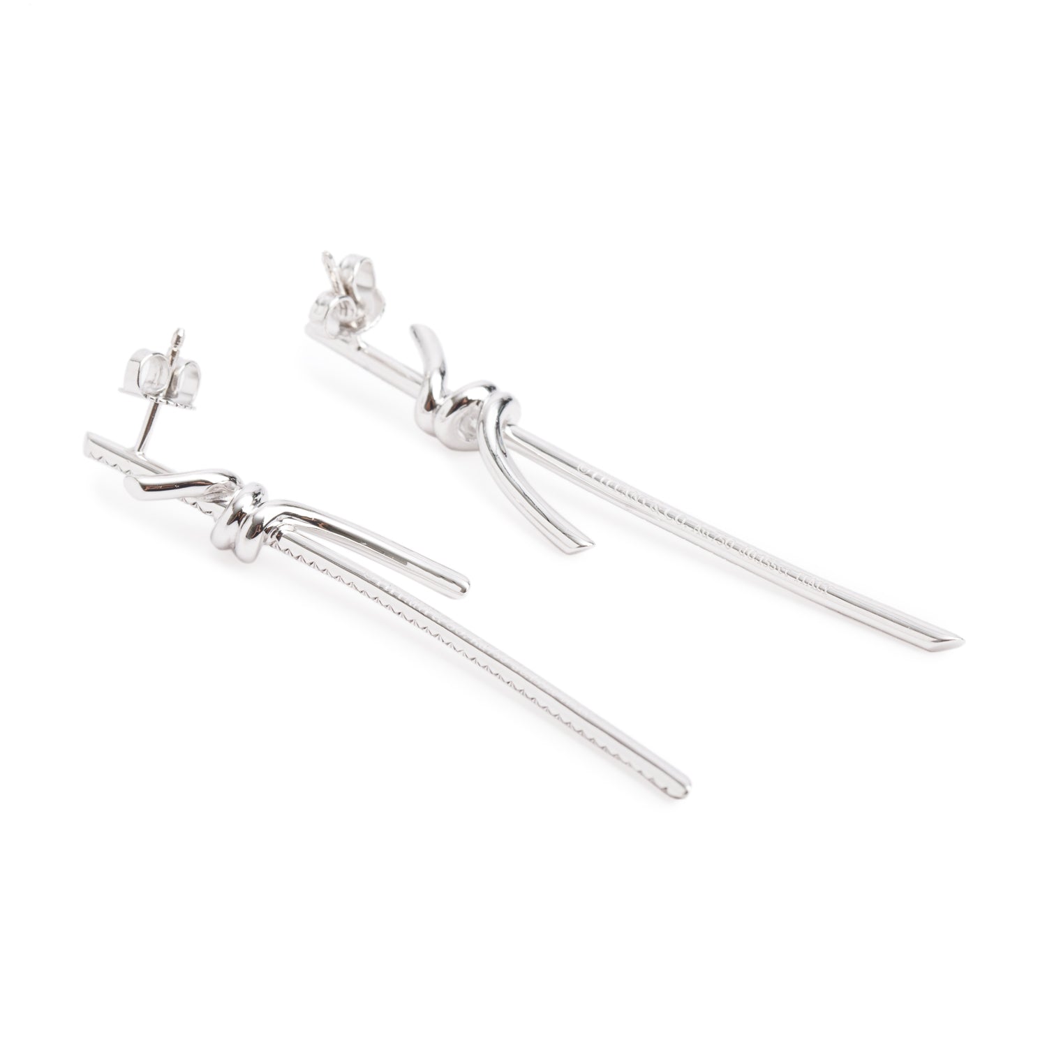 Tiffany & Co. 18k White Gold Diamond Knot Drop Earrings w/ Box