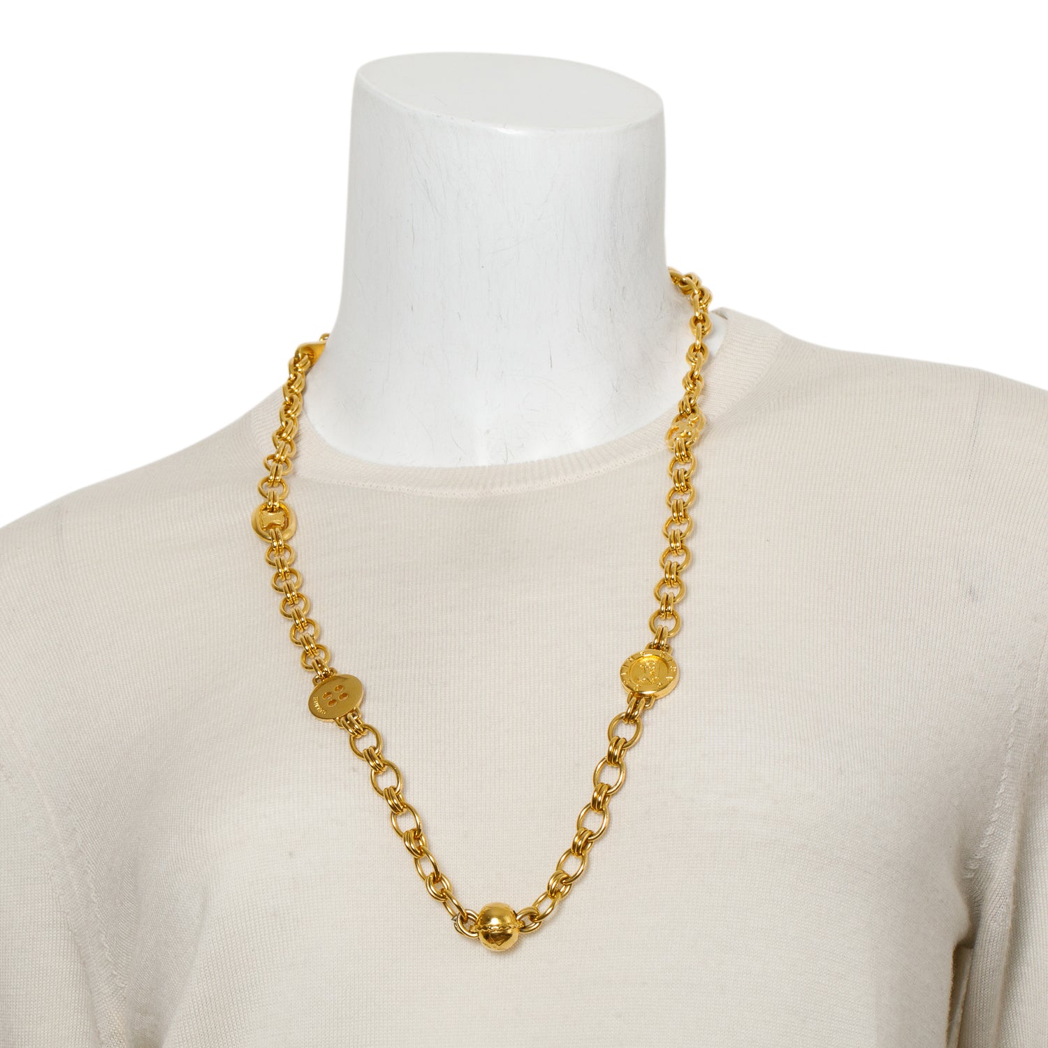 Celine Vintage Gold-Plated Brass Charm Station Link Necklace