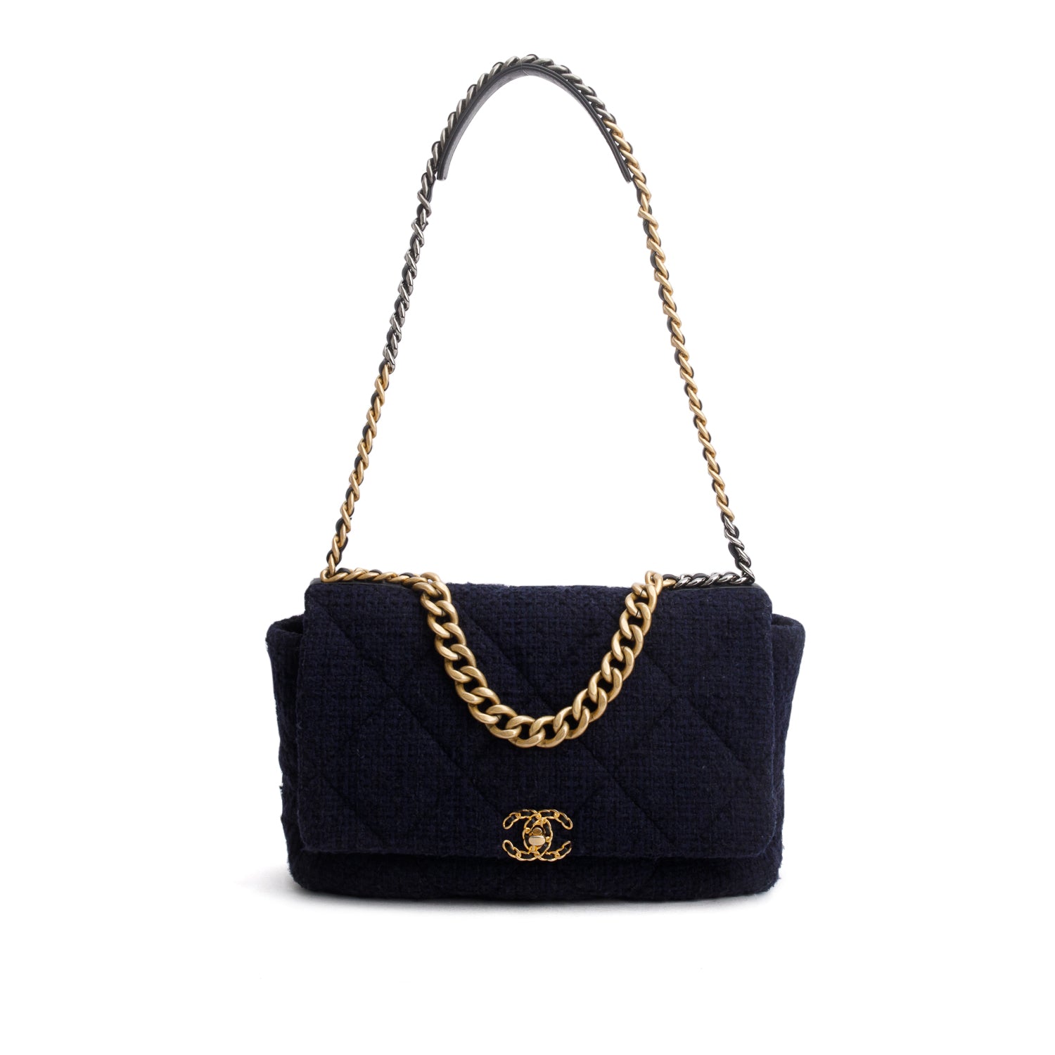 Chanel 2020 Navy Tweed Quilted Maxi Chanel 19 Flap