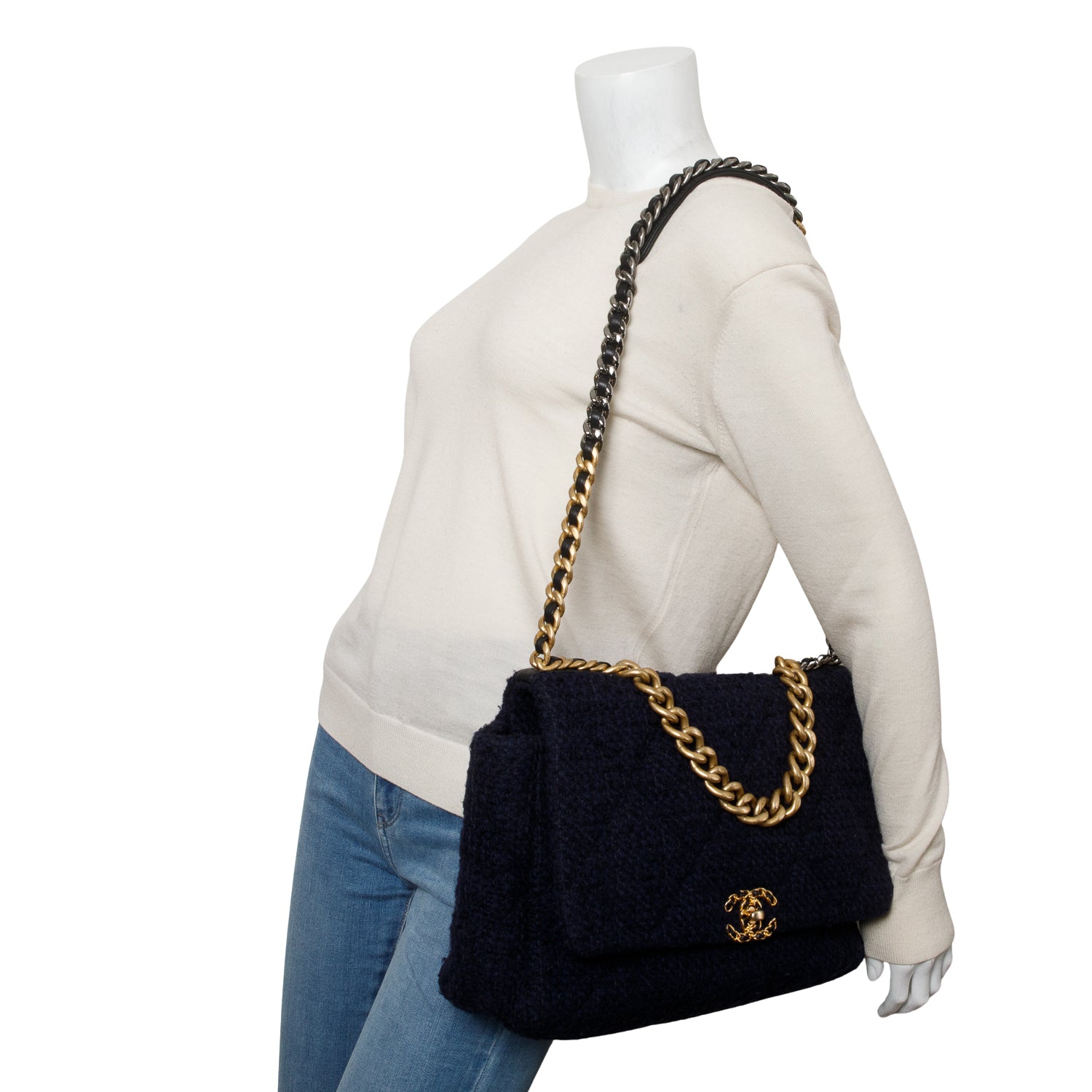 Chanel 2020 Navy Tweed Quilted Maxi Chanel 19 Flap