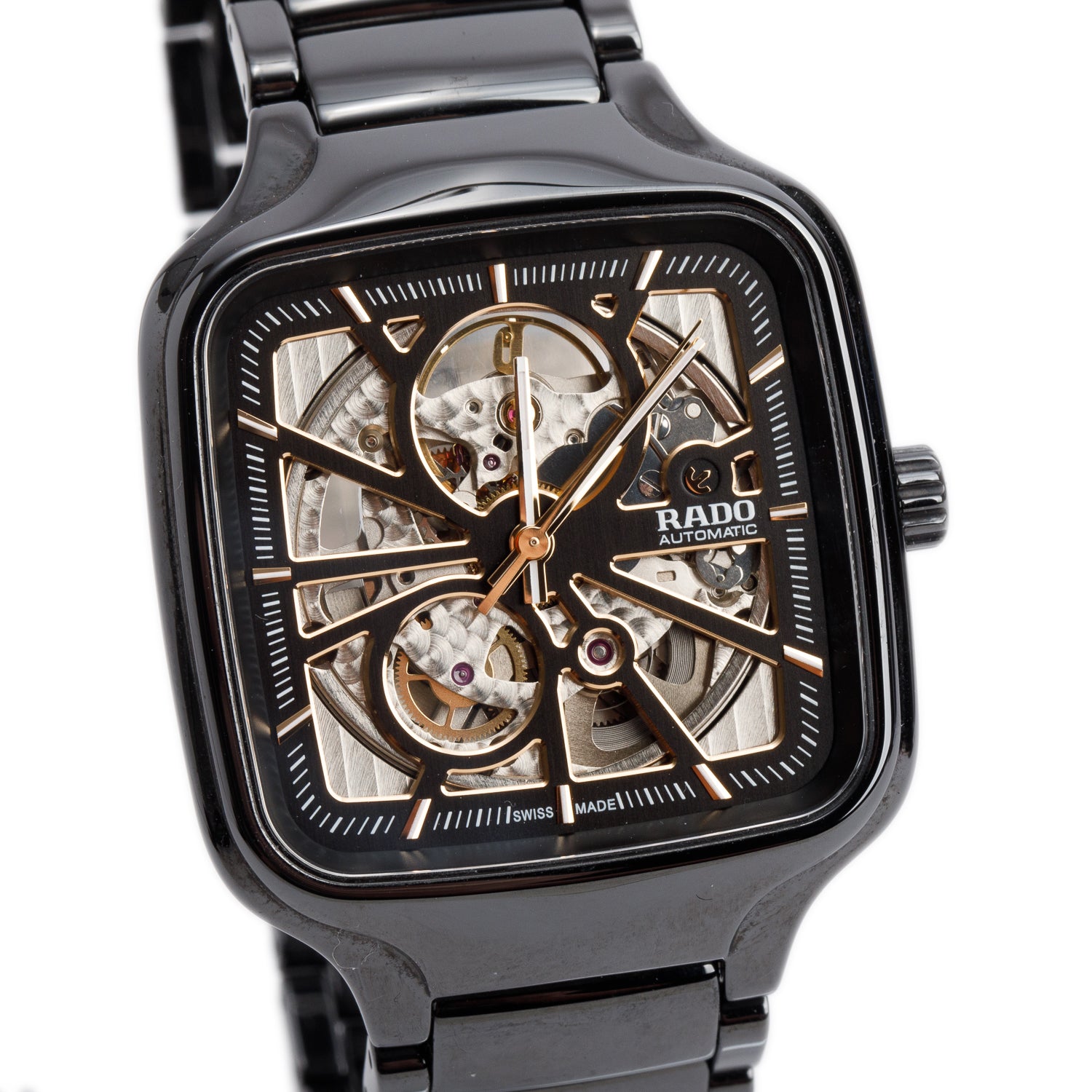 Rado 2022 Black Ceramic True Square Open Heart Automatic Watch w/ Box & Papers