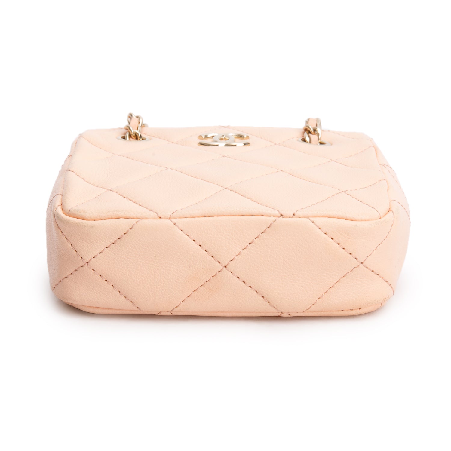 Chanel 2021 Peach Lambskin Quilted Tiny Shopping Bag Clutch w/ Chain