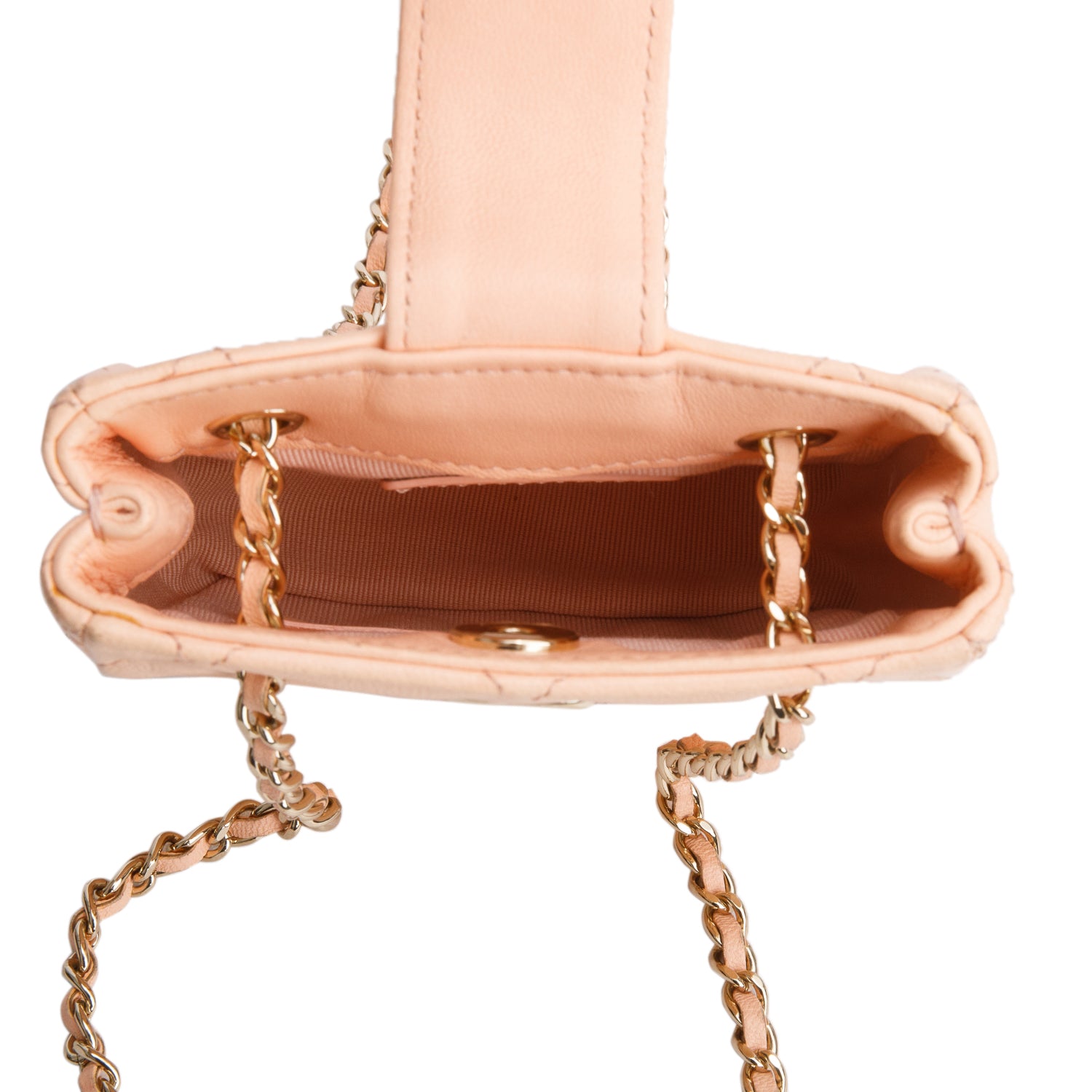 Chanel 2021 Peach Lambskin Quilted Tiny Shopping Bag Clutch w/ Chain