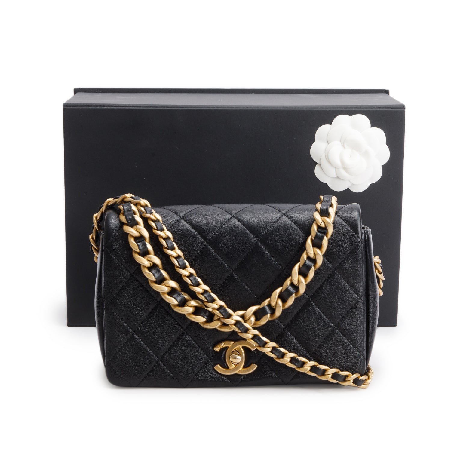 Chanel 2020 Black Shiny Lambskin Quilted Small Fashion Therapy Flap Bag w/ Box, Authenticity Card & Receipt