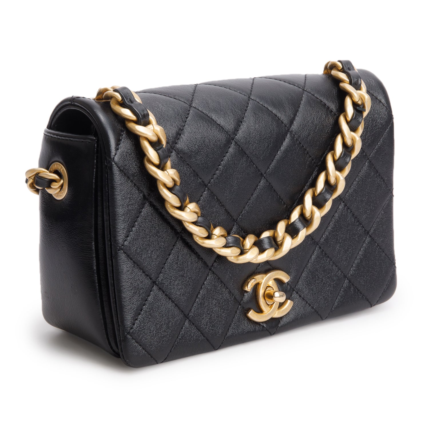 Chanel 2020 Black Shiny Lambskin Quilted Small Fashion Therapy Flap Bag w/ Box, Authenticity Card & Receipt