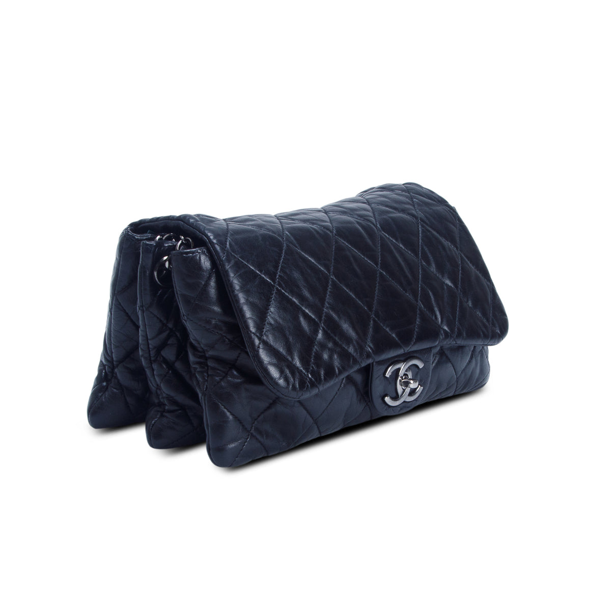 Chanel Black Lambskin Quilted 3 Accordion Flap Bag