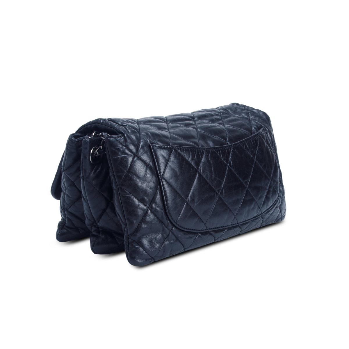 Chanel Black Lambskin Quilted 3 Accordion Flap Bag