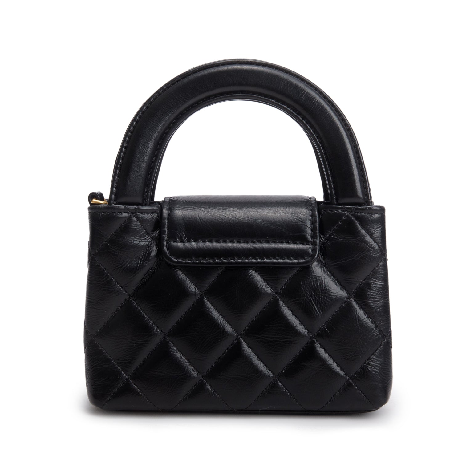 Chanel Black Shiny Aged Calfskin Quilted Mini Nano Kelly Shopper w/ Box