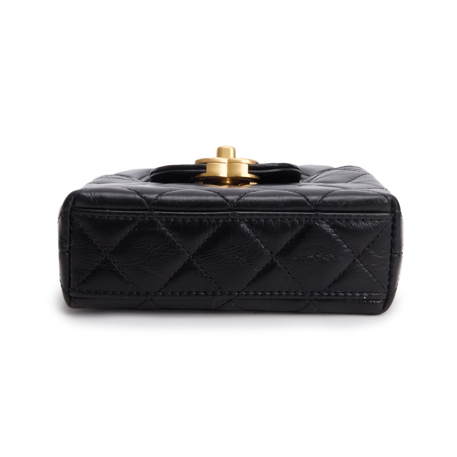 Chanel Black Shiny Aged Calfskin Quilted Mini Nano Kelly Shopper w/ Box