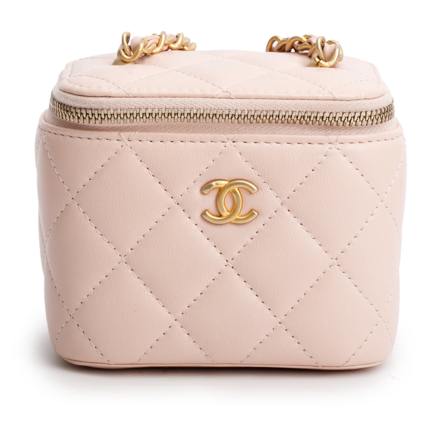 Chanel Pink Calfskin Leather Mini Pearl Crush Vanity Case