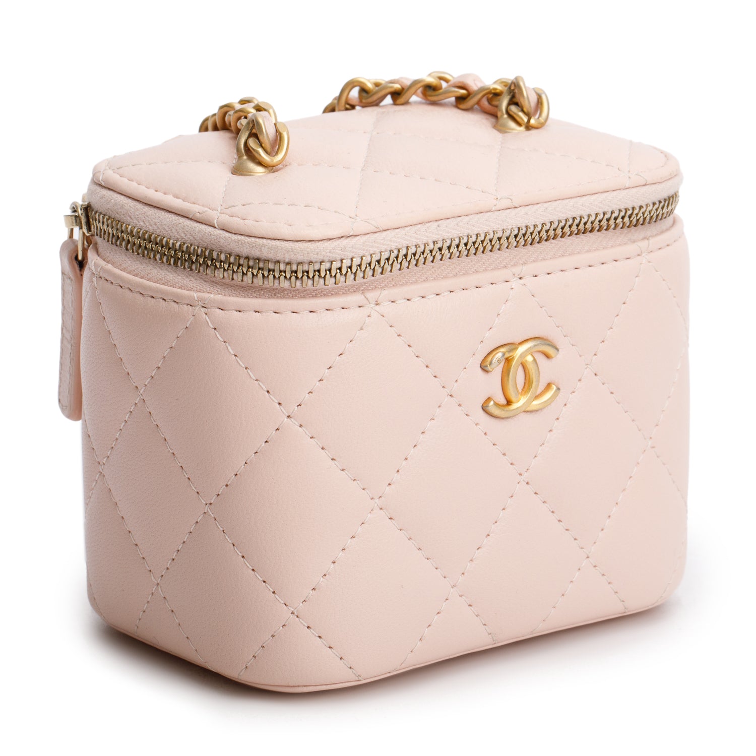 Chanel Pink Calfskin Leather Mini Pearl Crush Vanity Case