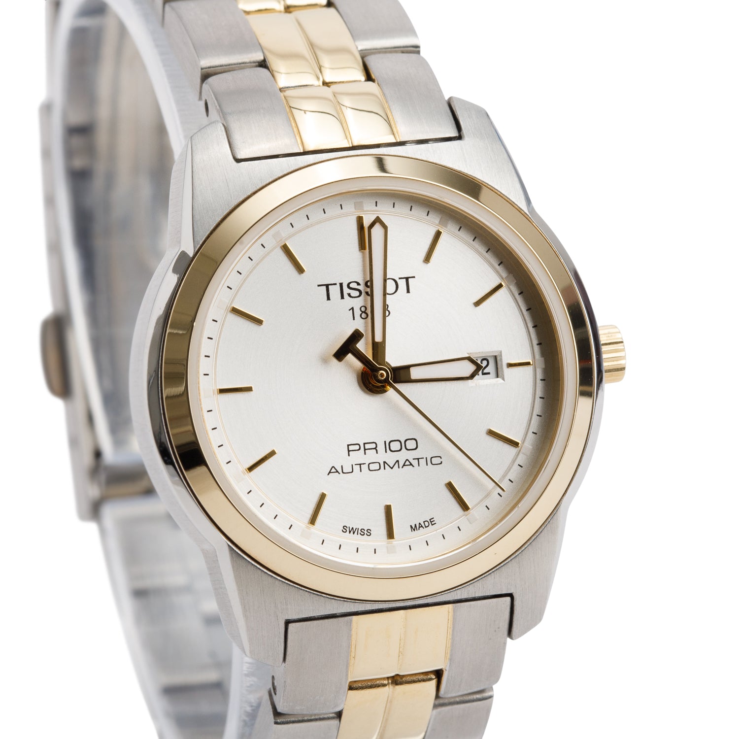Tissot Stainless Steel & Gold Plated PR100 28 MM Automatic Watch Silver Dial