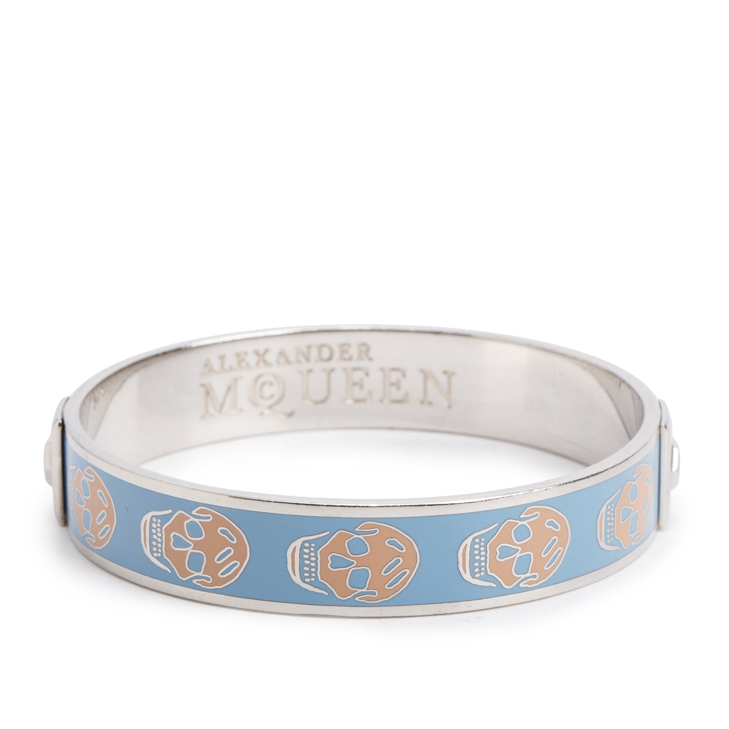 Alexander Mcqueen Silver-Tone Metal Blue/Pink Enamel Skull Logo Bangle