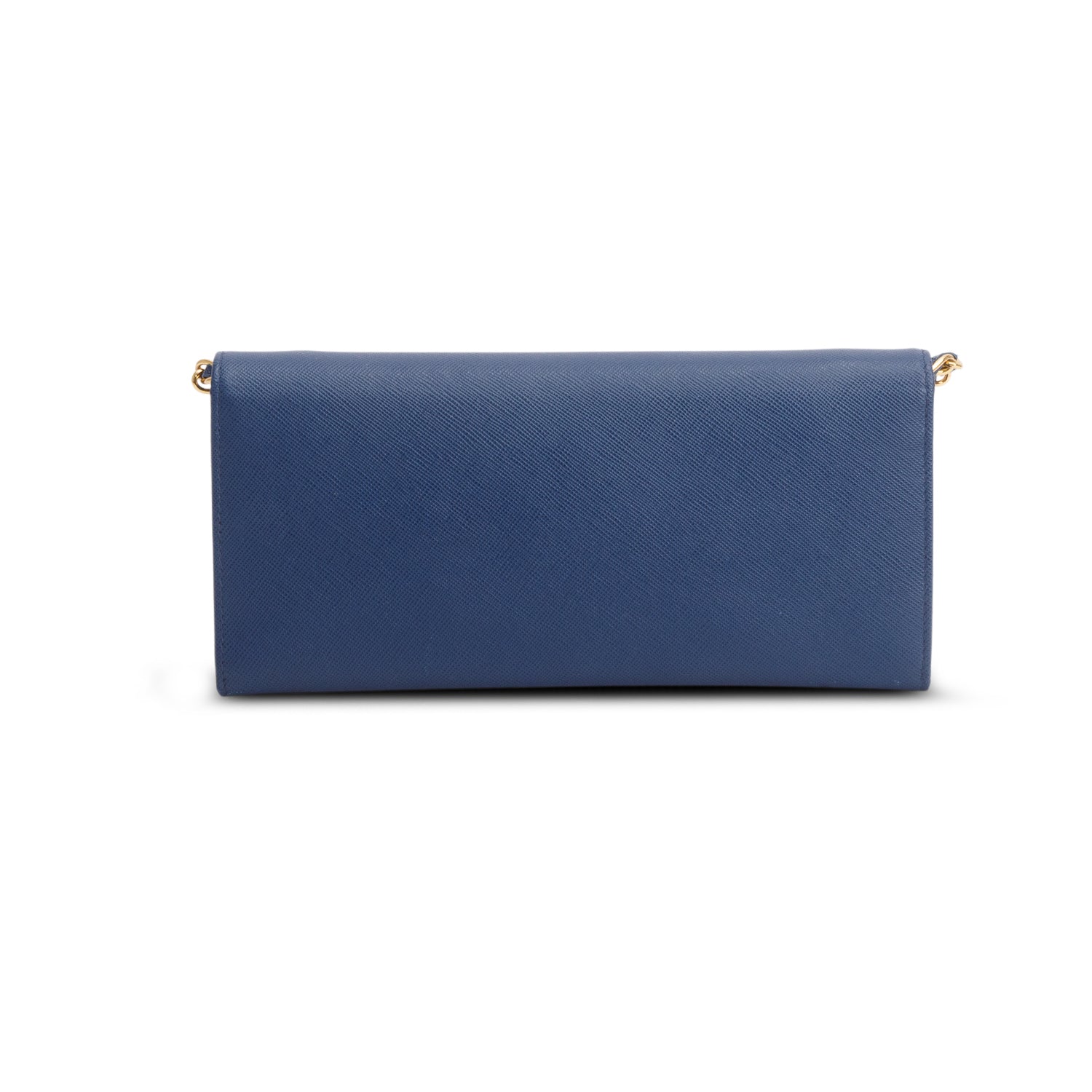 Prada Blue Saffiano Metal Oro Chain Wallet w/ Box