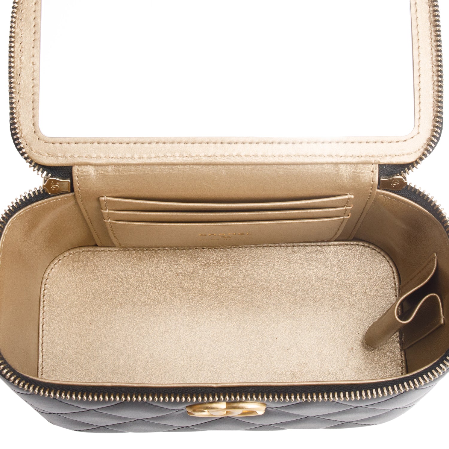 Chanel Black Lambskin Quilted Perfect Fit Vanity Case w/ Chain
