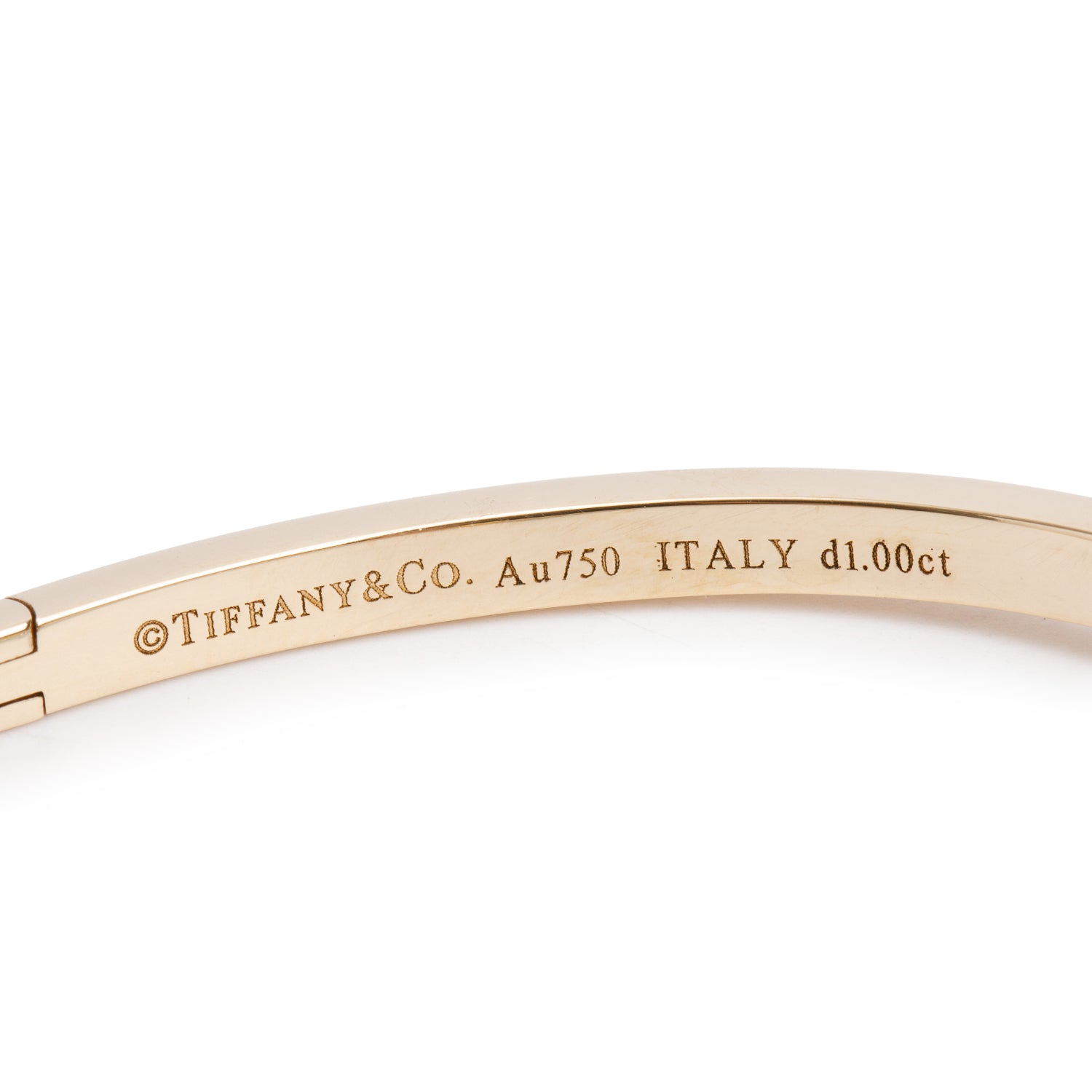 Tiffany & Co. 18k Yellow Gold Diamond T T1 Narrow Hinged Bangle w/ Box