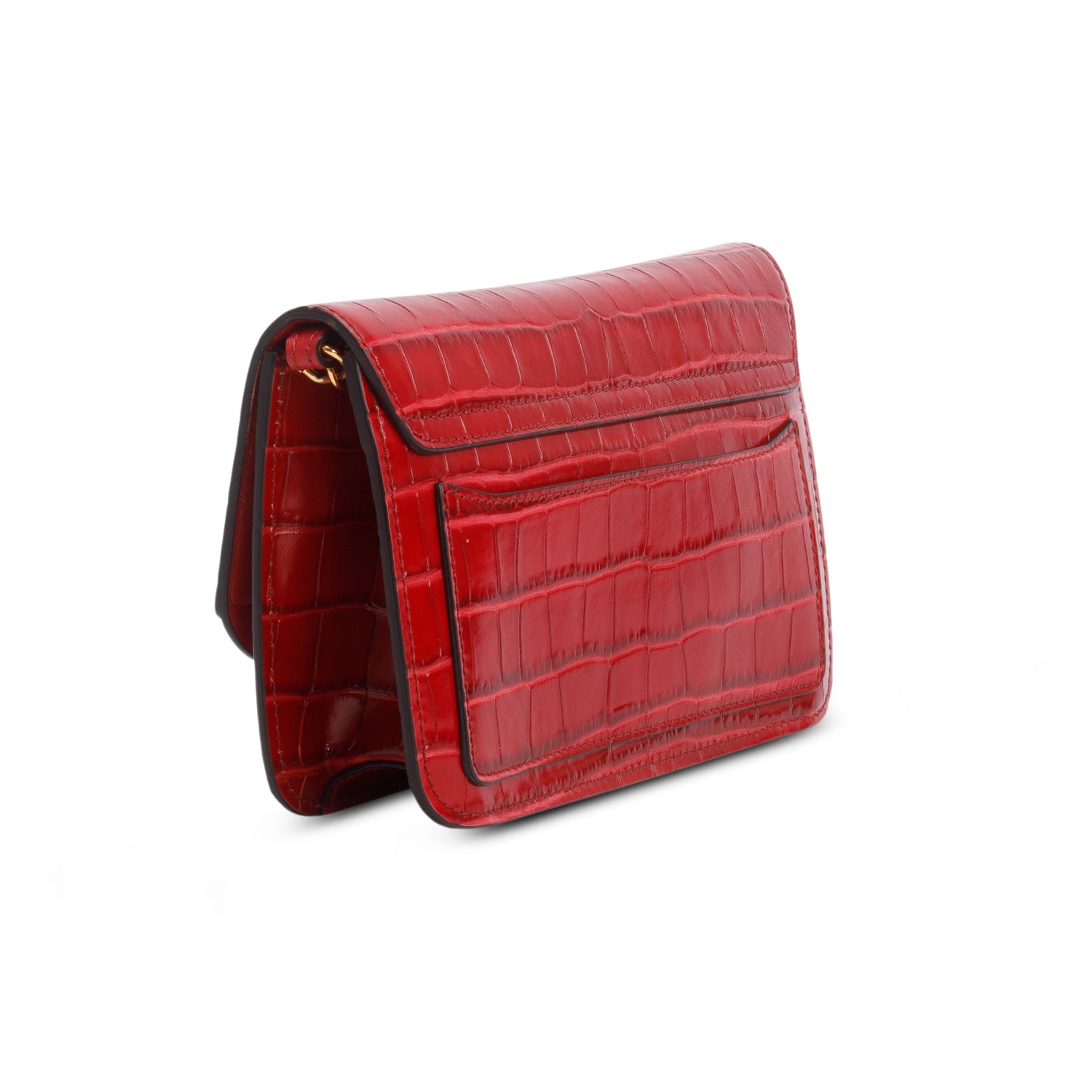 Chloe Red Calfskin Croc Embossed Small C Chain Clutch