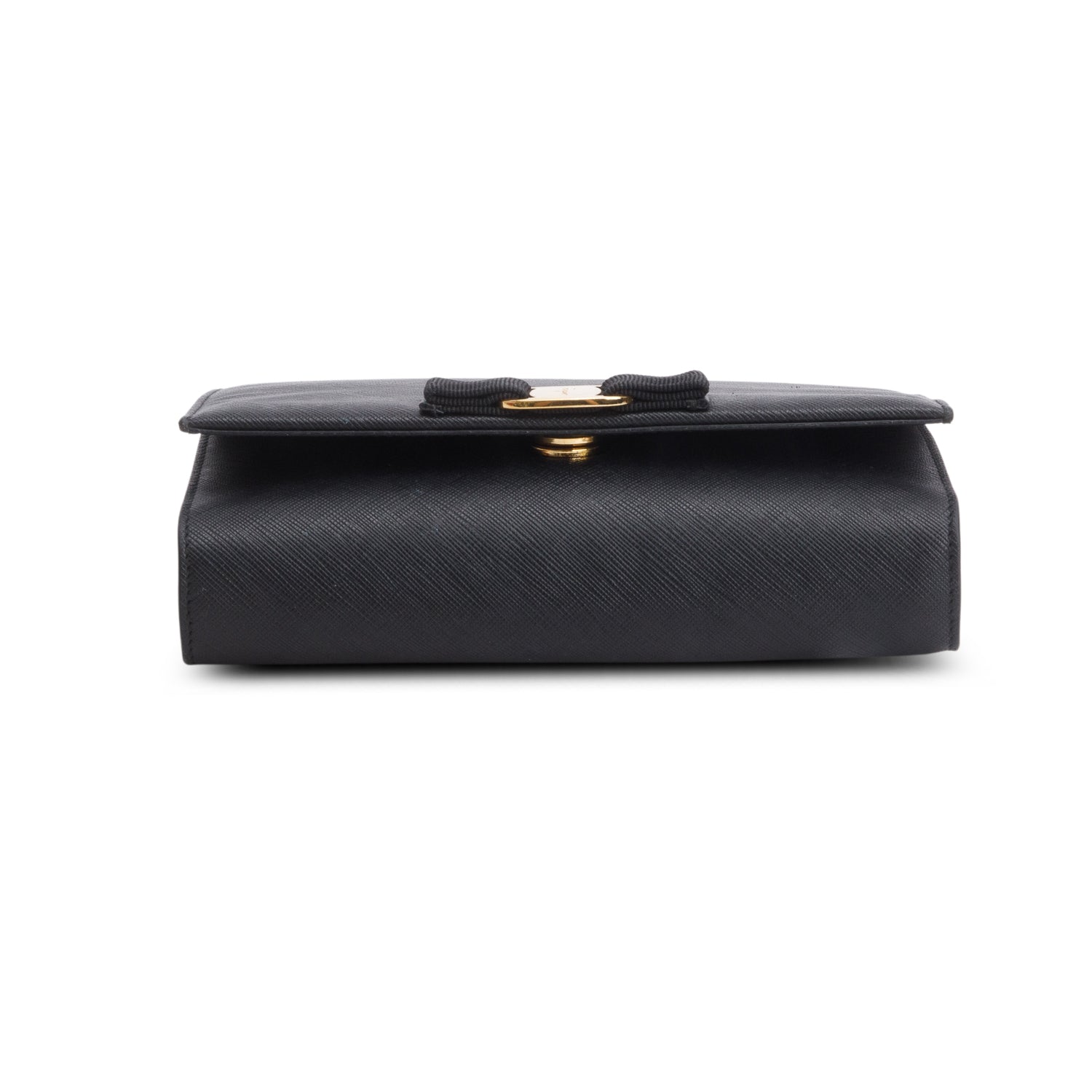 Ferragamo Black Hammered Calfskin Vara Bow Chain Flap Crossbody w/ Box