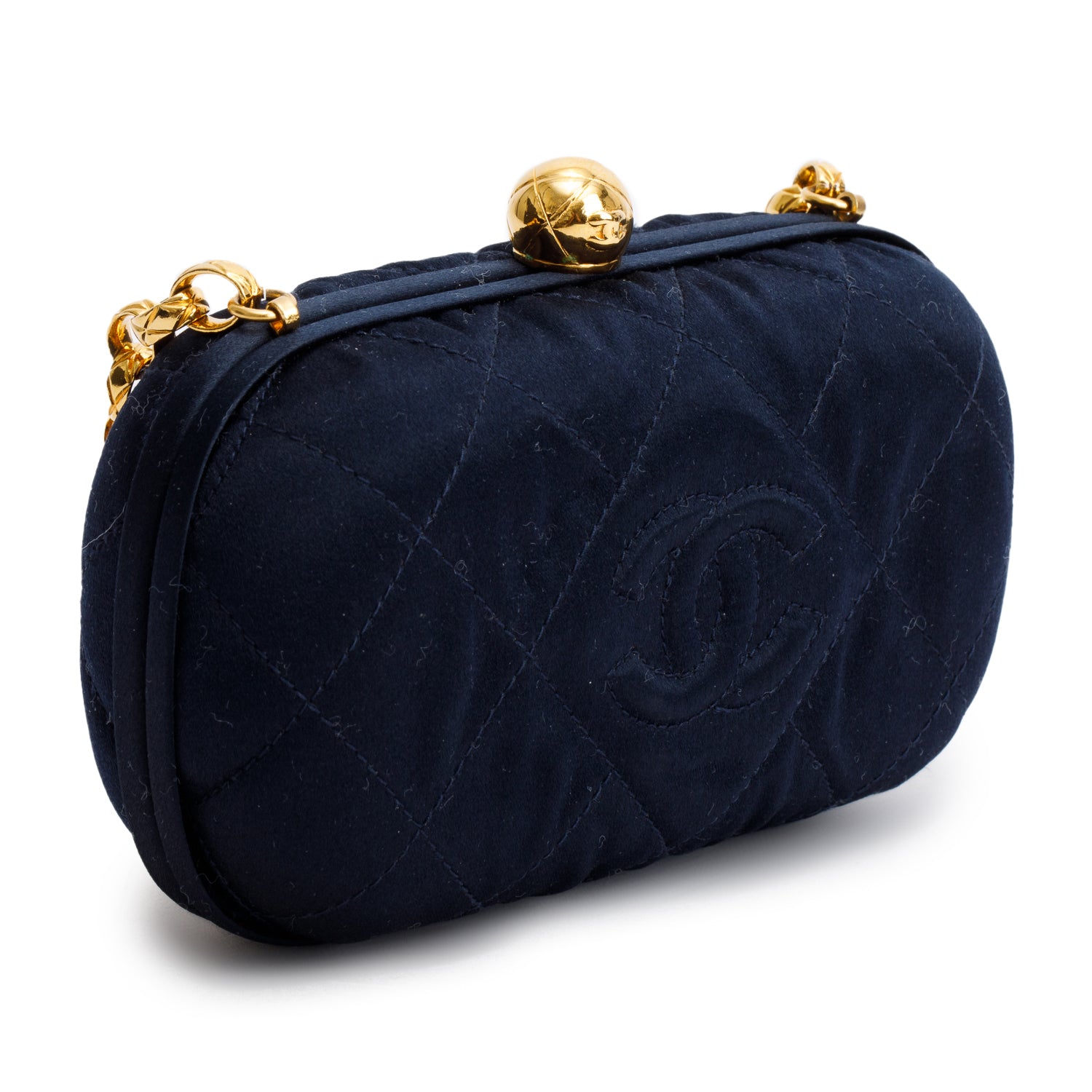 Chanel Vintage Navy Satin Quilted Mini Bijoux Clutch