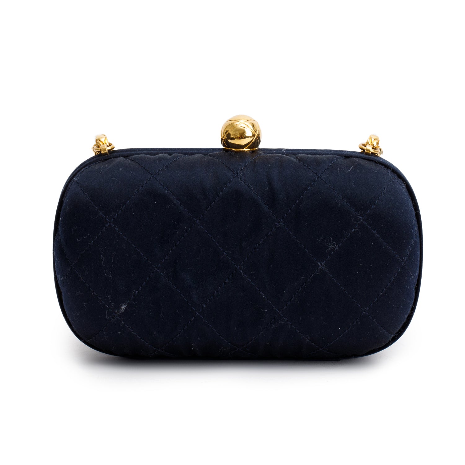 Chanel Vintage Navy Satin Quilted Mini Bijoux Clutch