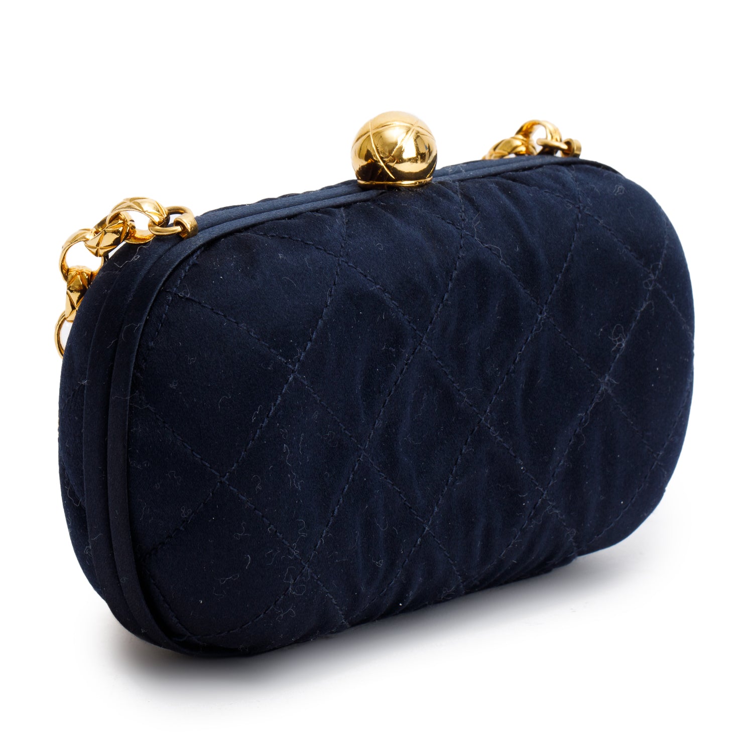Chanel Vintage Navy Satin Quilted Mini Bijoux Clutch