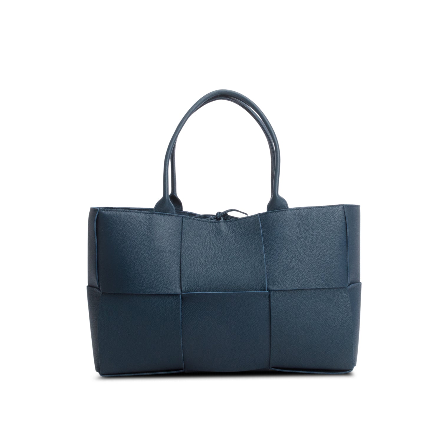 Bottega Veneta Blue Grained Calfskin Maxi Intrecciato Leather Medium Arco Tote w/ Pouch