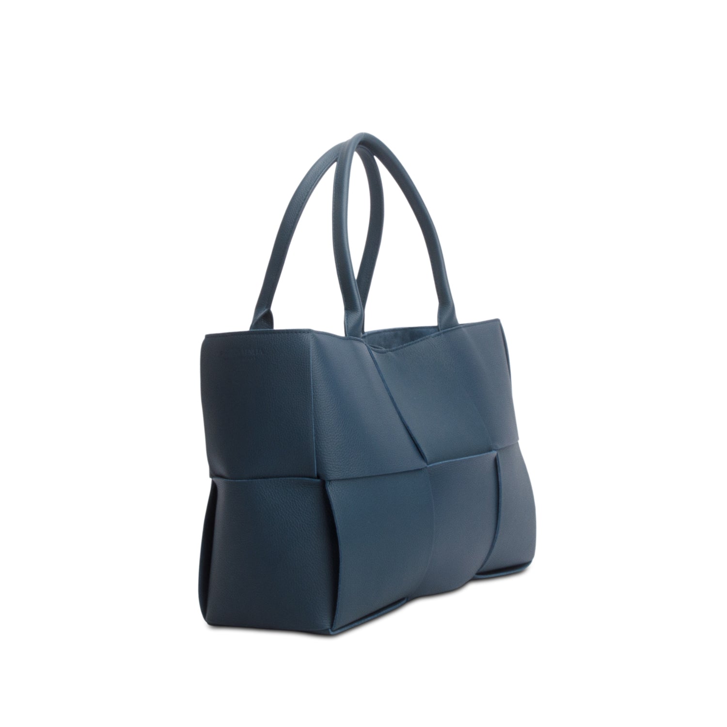 Bottega Veneta Blue Grained Calfskin Maxi Intrecciato Leather Medium Arco Tote w/ Pouch
