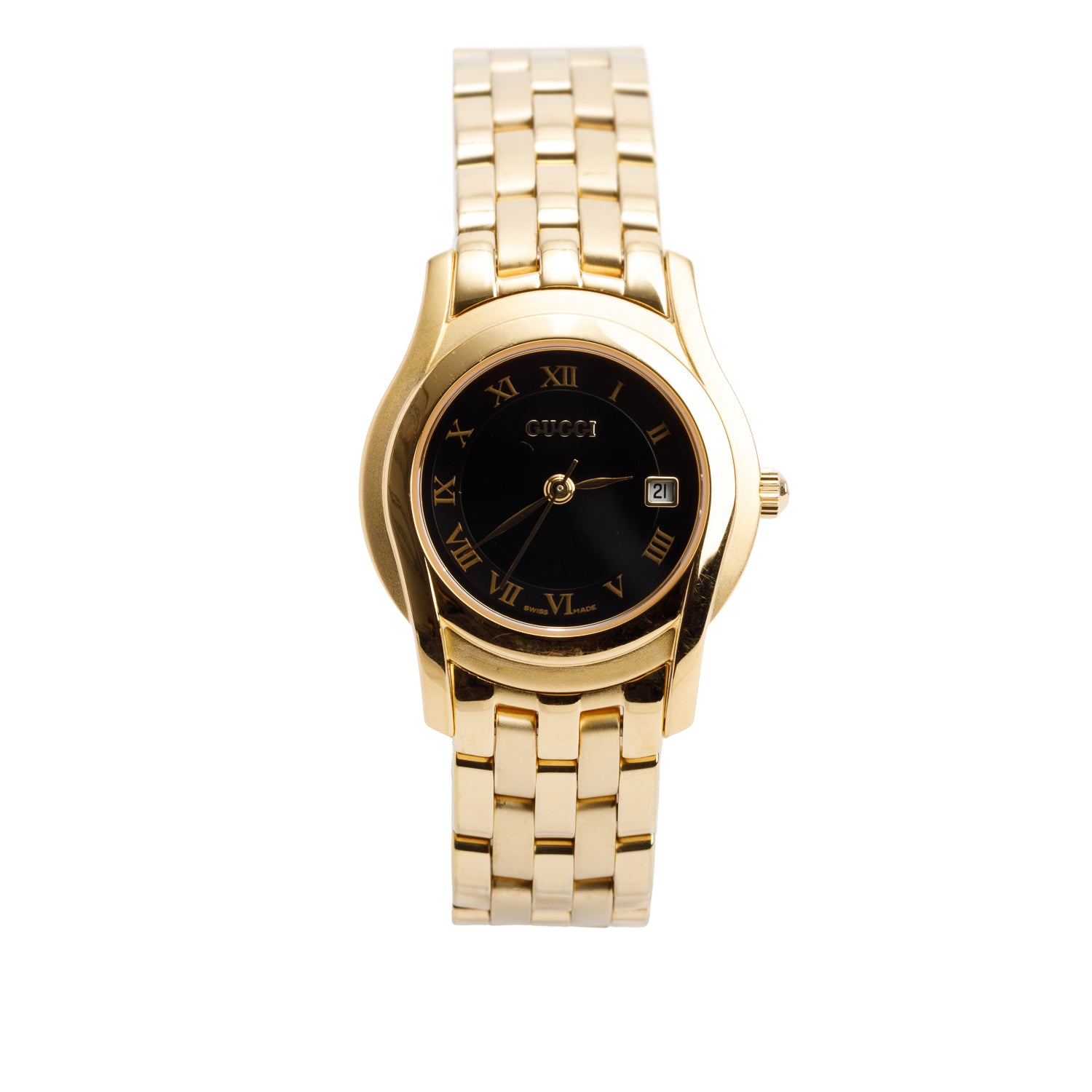 Gucci Gold-Plated Stainless Steel 5400 Series 27 MM Quartz Watch Black Dial