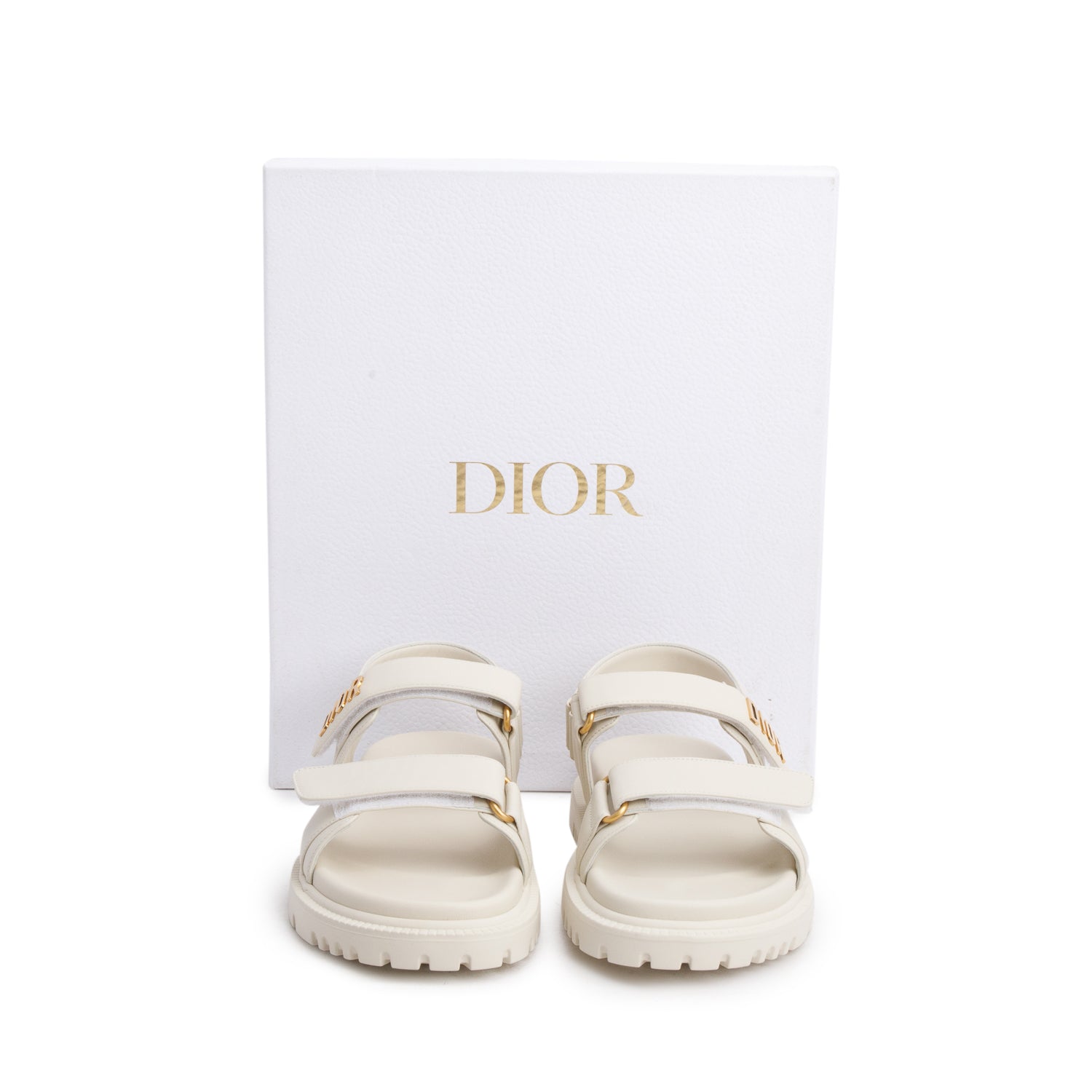 Christian Dior 2023 Cream Lambskin Dioract 10mm Sandals, Women's Size 37.5 w/ Box
