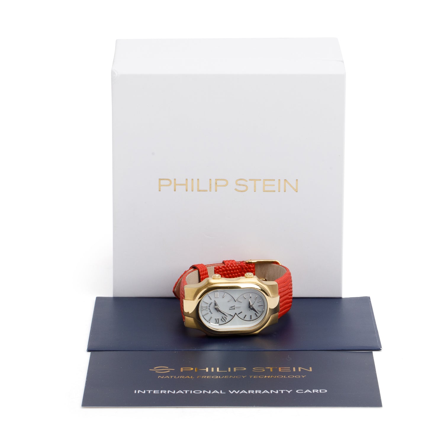 Philip Stein Gold Plated Stainless Steel Classic Signature Watch Mother of Pearl Dial w/ Box