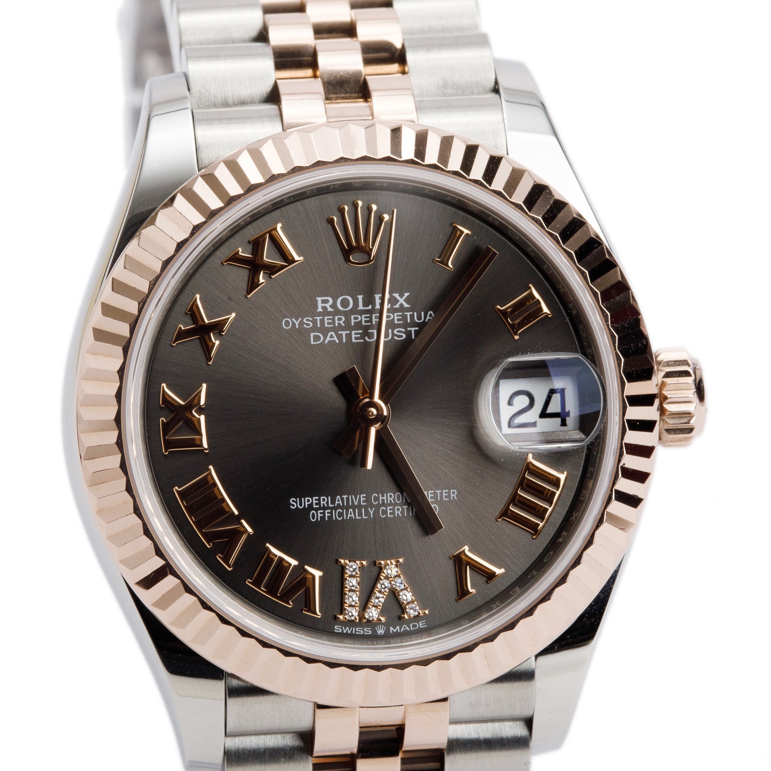 Rolex 2022 Stainless Steel & 18k Rose Gold Datejust 31 MM Watch Brown Roman Diamond Dial 278271 w/ Box & Papers