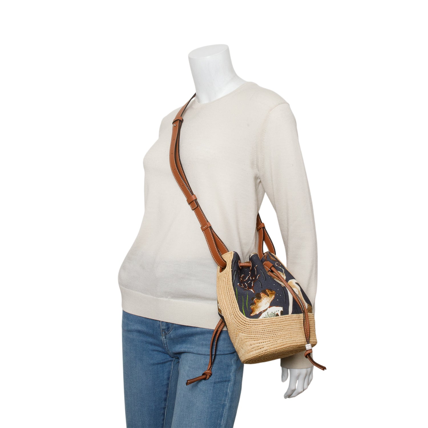 Loewe x Paula's Ibiza Multicolor Raffia Printed Canvas Balloon Bucket Bag w/ Authenticity Card
